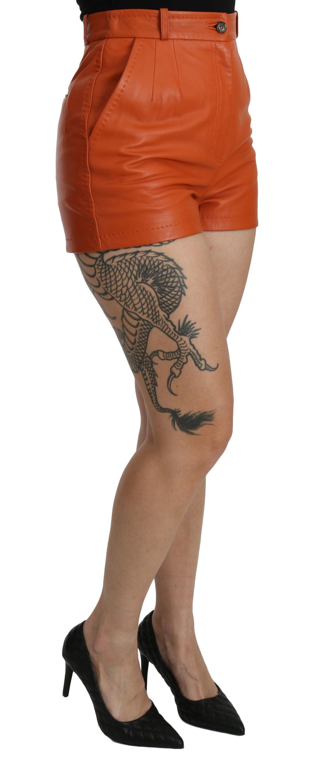 Dolce & Gabbana Orange Leather High Waist Hot Pants Shorts - Whispers Of Wisdom Clothing