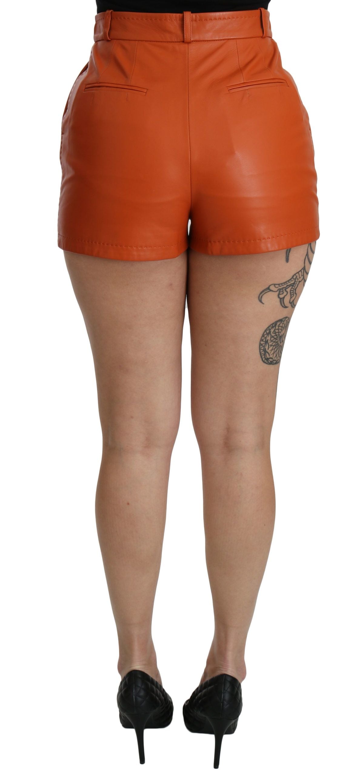 Dolce & Gabbana Orange Leather High Waist Hot Pants Shorts - Whispers Of Wisdom Clothing