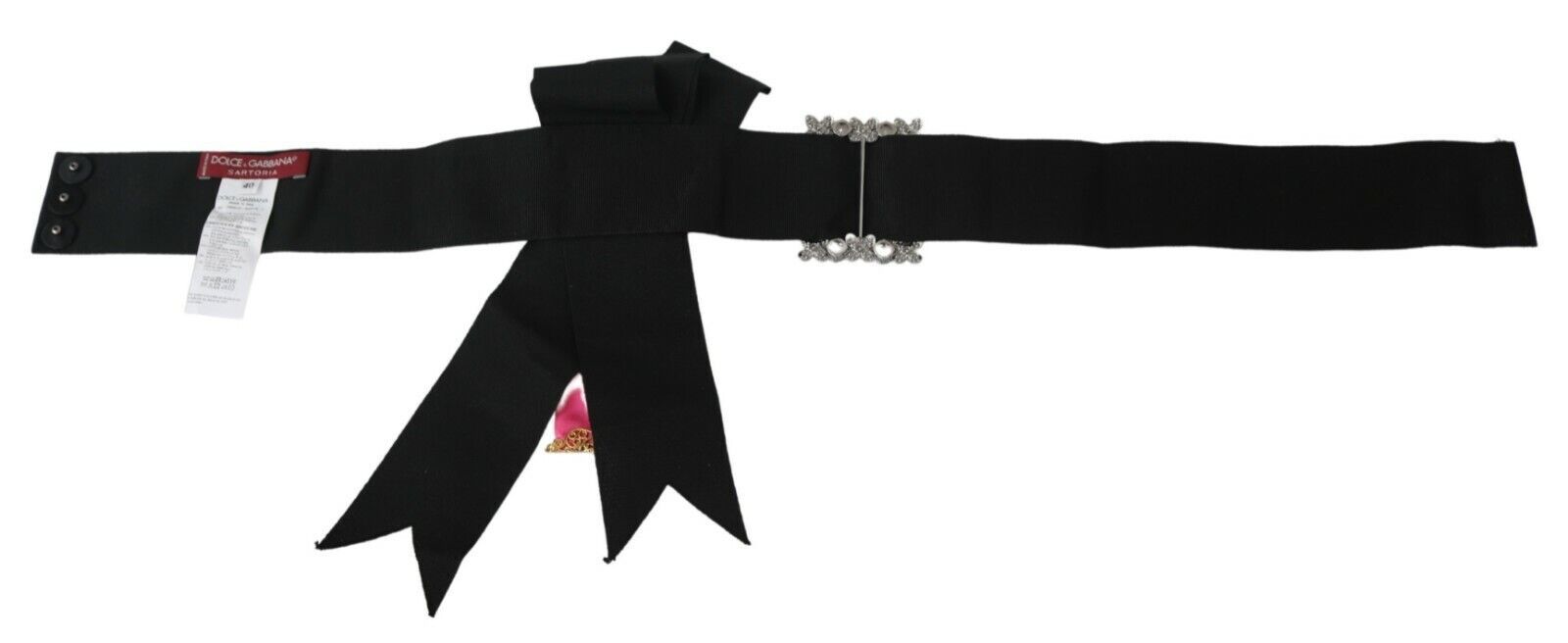 Dolce & Gabbana Black Pink Flower Brooch Crystals Cotton Belt - Whispers Of Wisdom Clothing