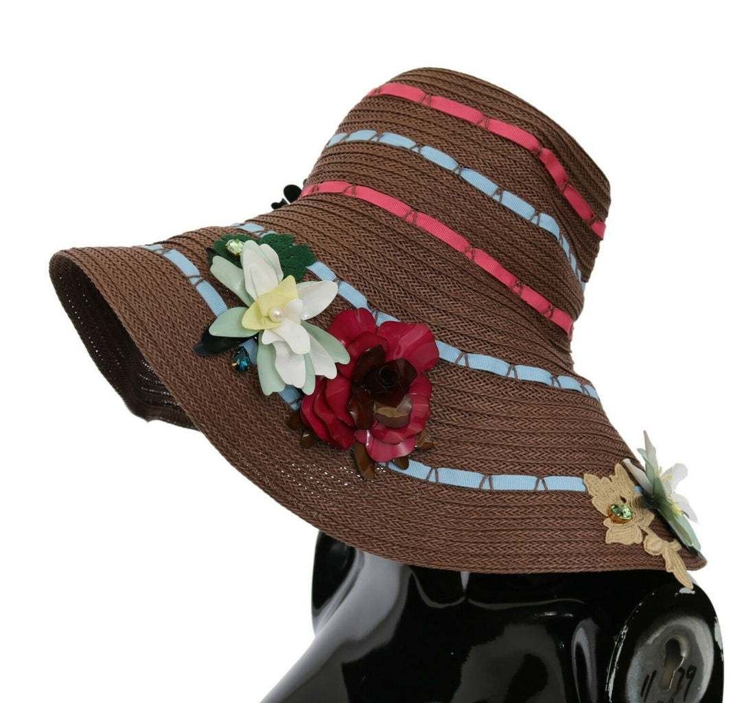 Dolce & Gabbana Brown Knitted Straw Floral Hat - Whispers Of Wisdom Clothing
