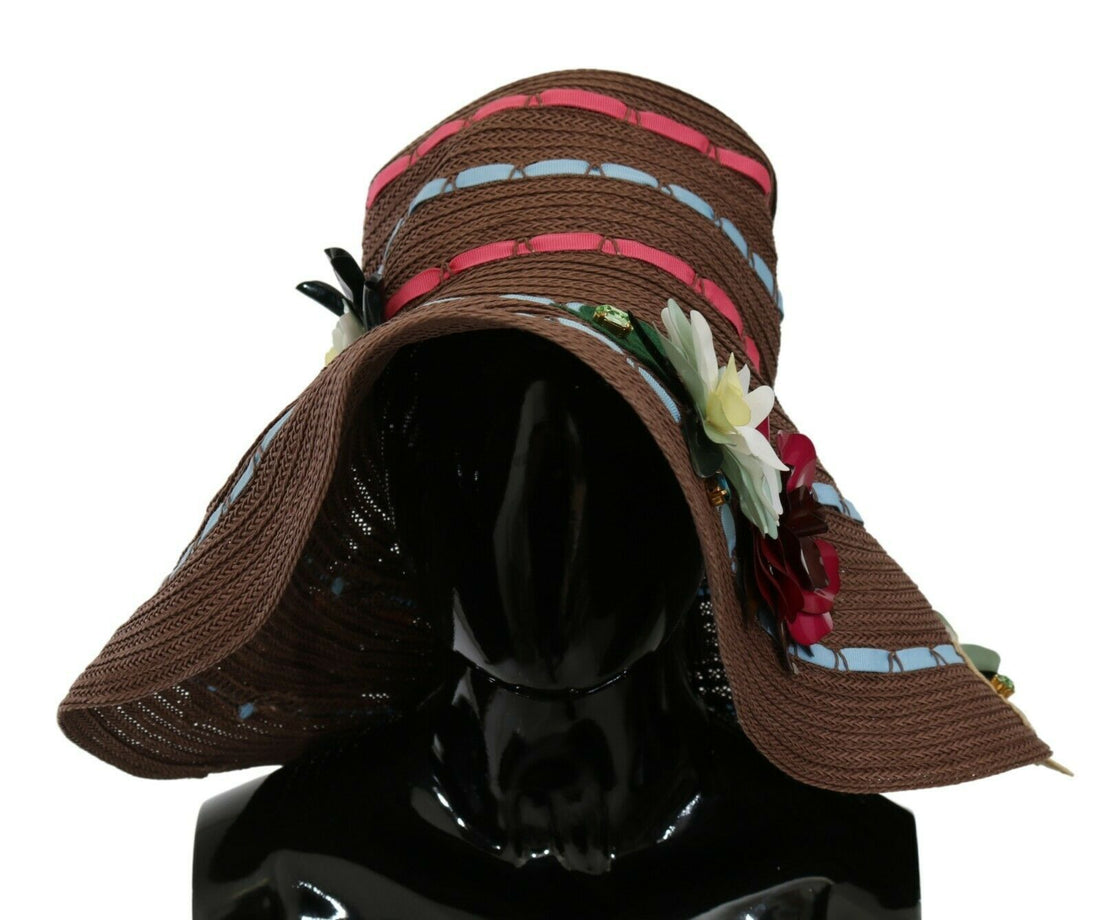 Dolce & Gabbana Brown Knitted Straw Floral Hat - Whispers Of Wisdom Clothing