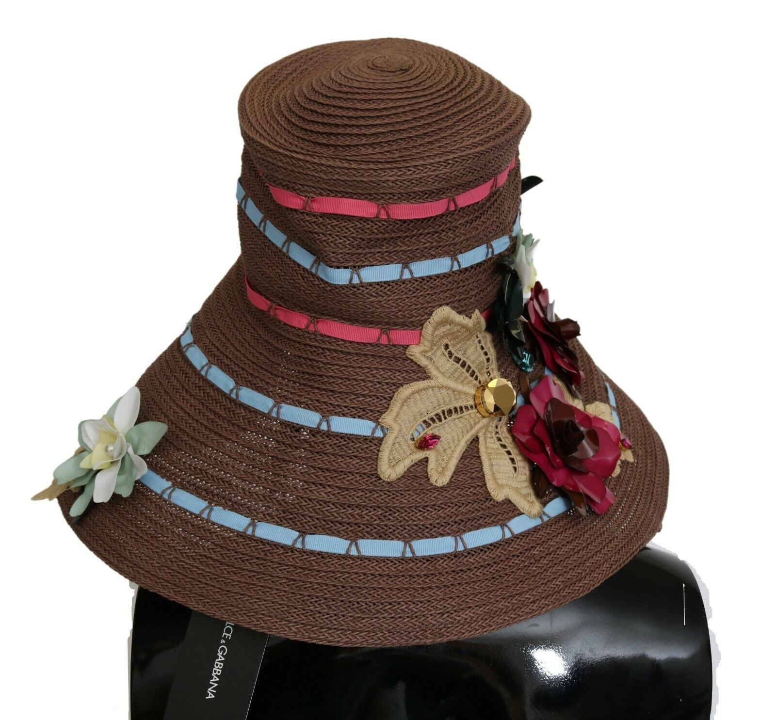 Dolce & Gabbana Brown Knitted Straw Floral Hat - Whispers Of Wisdom Clothing