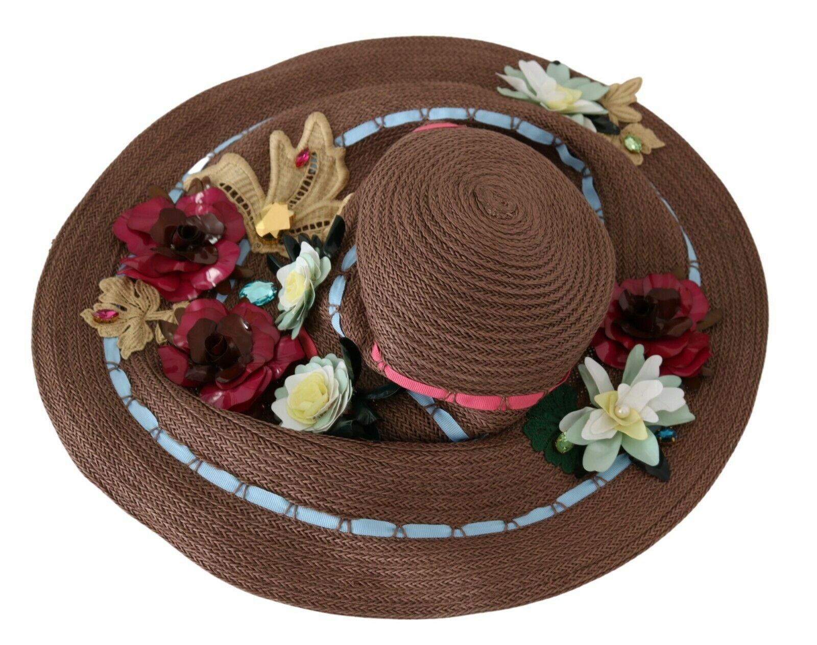 Dolce & Gabbana Brown Knitted Straw Floral Hat - Whispers Of Wisdom Clothing