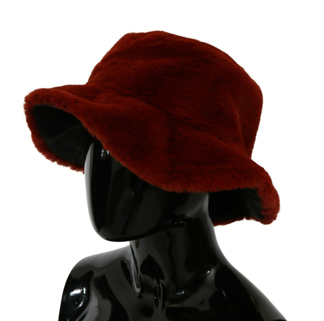 Dolce & Gabbana Red Bordeaux Fur Wide Brim Bucket  Hat - Whispers Of Wisdom Clothing