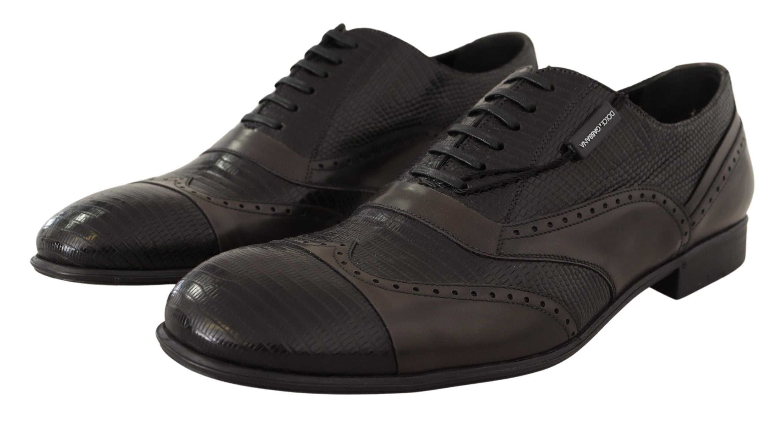 Dolce & Gabbana Brown Lizard Skin Leather Oxford Dress Shoes - Whispers Of Wisdom Clothing