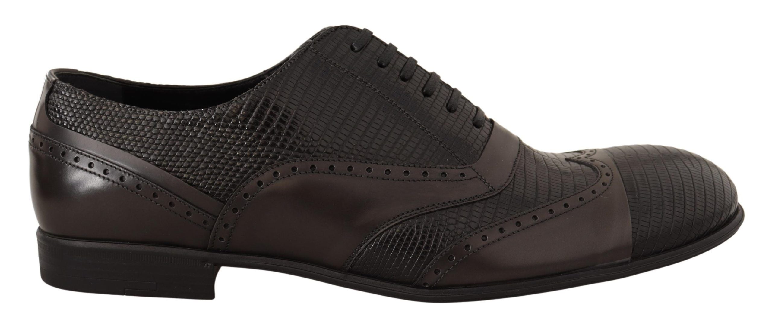 Dolce & Gabbana Brown Lizard Skin Leather Oxford Dress Shoes - Whispers Of Wisdom Clothing