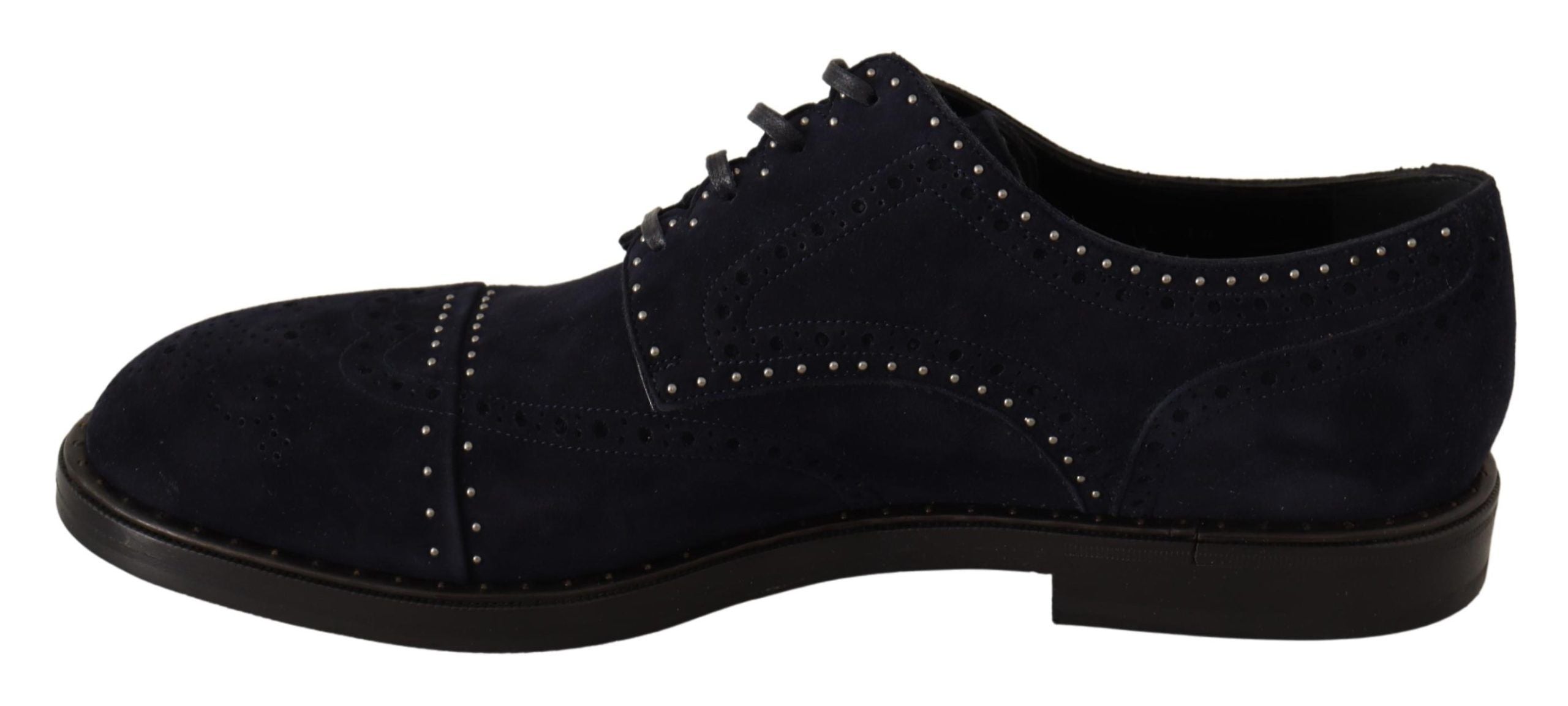 Dolce & Gabbana Blue Suede Leather Derby Studded Shoes - Whispers Of Wisdom Clothing