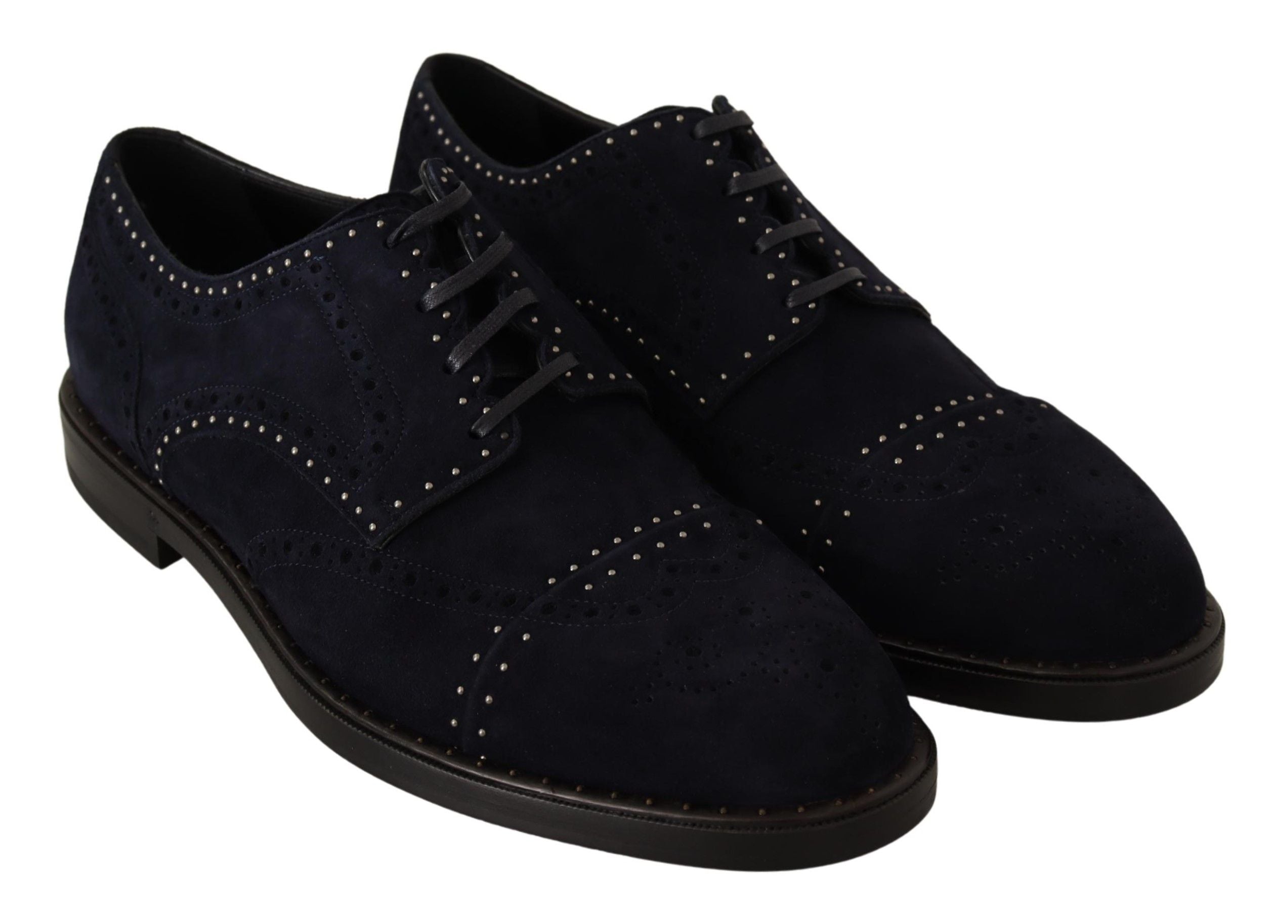 Dolce & Gabbana Blue Suede Leather Derby Studded Shoes - Whispers Of Wisdom Clothing
