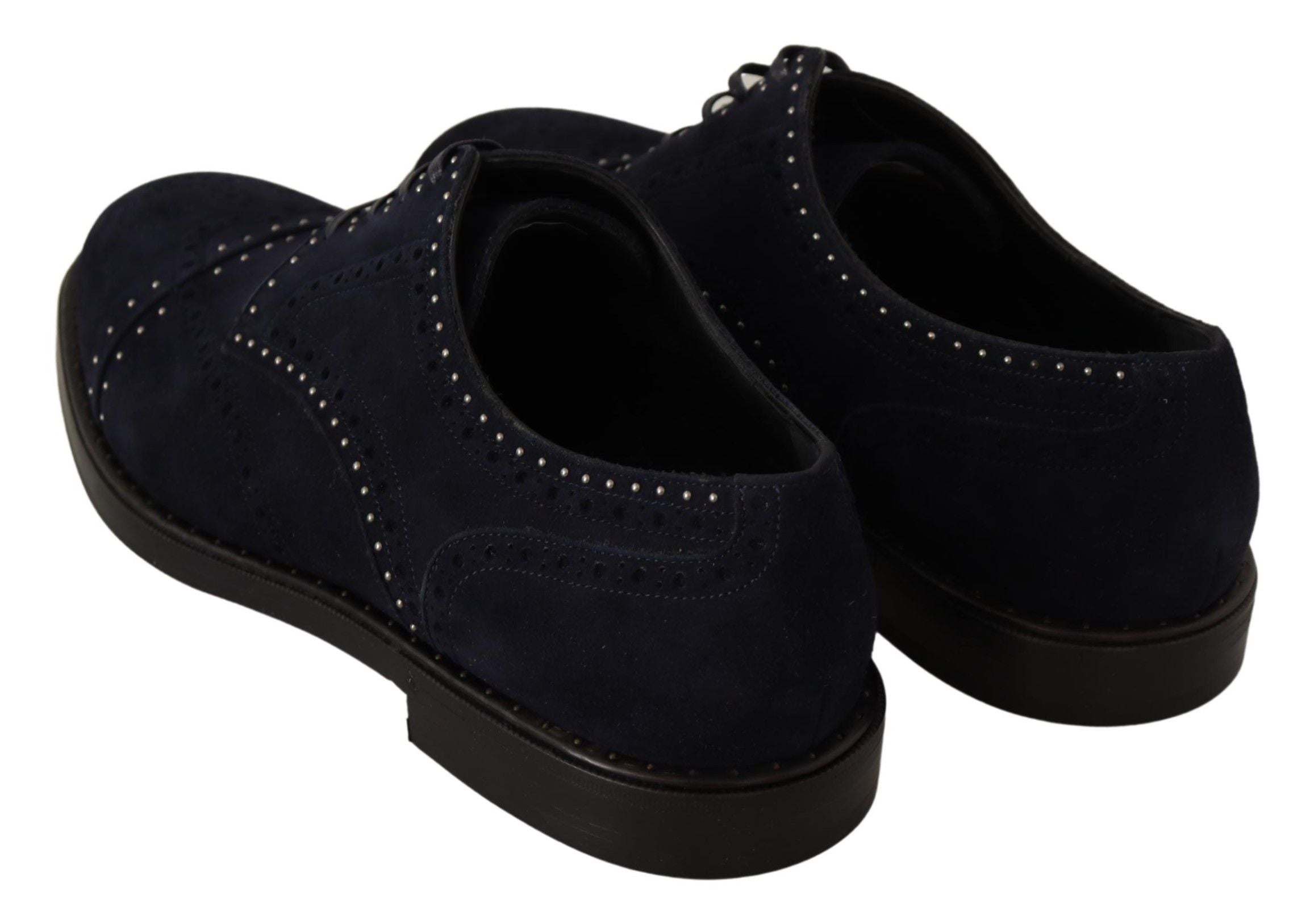 Dolce & Gabbana Blue Suede Leather Derby Studded Shoes - Whispers Of Wisdom Clothing