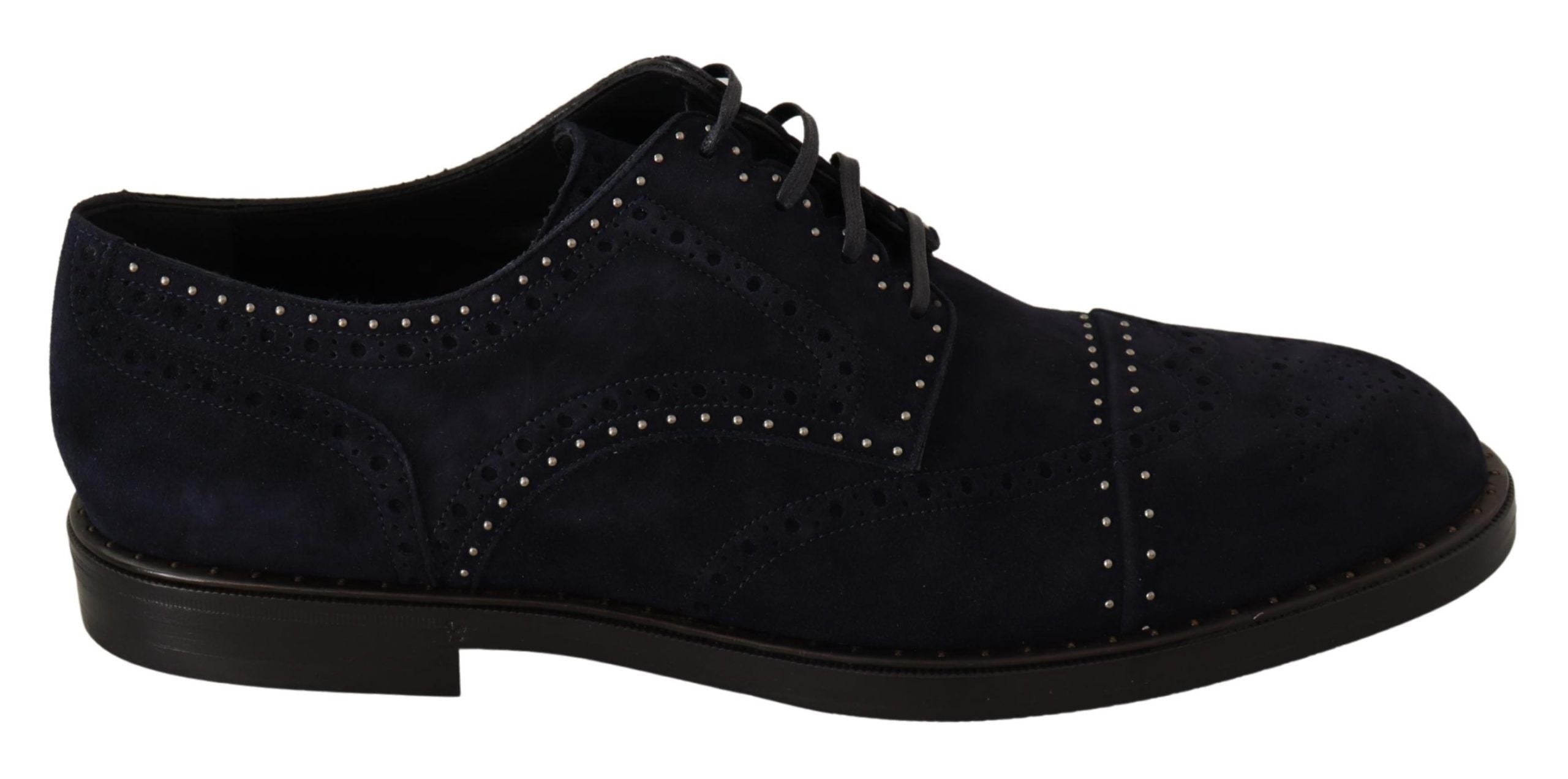 Dolce & Gabbana Blue Suede Leather Derby Studded Shoes - Whispers Of Wisdom Clothing