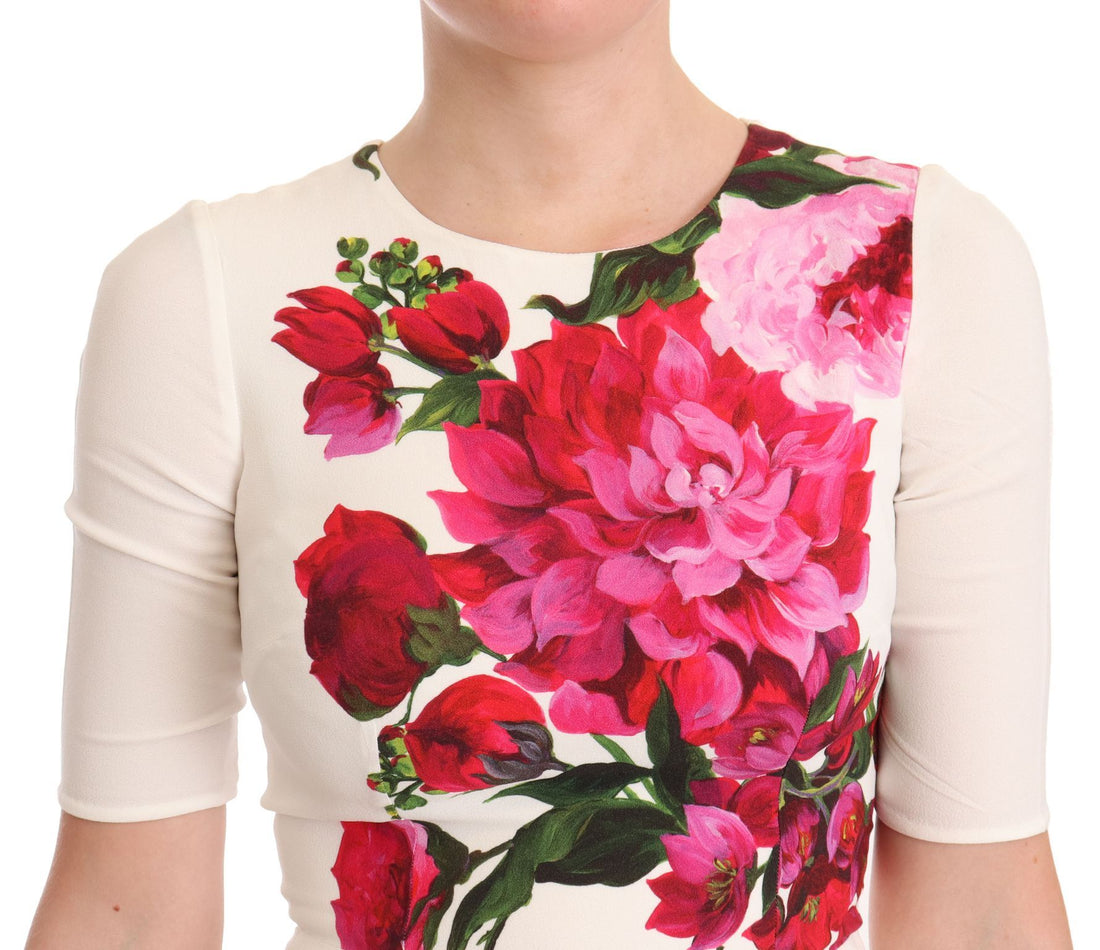 Dolce & Gabbana White Floral Printed Crepe Midi Slit Dress - Whispers Of Wisdom Clothing