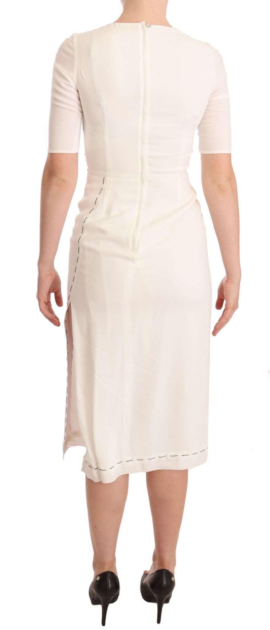 Dolce & Gabbana White Floral Printed Crepe Midi Slit Dress - Whispers Of Wisdom Clothing