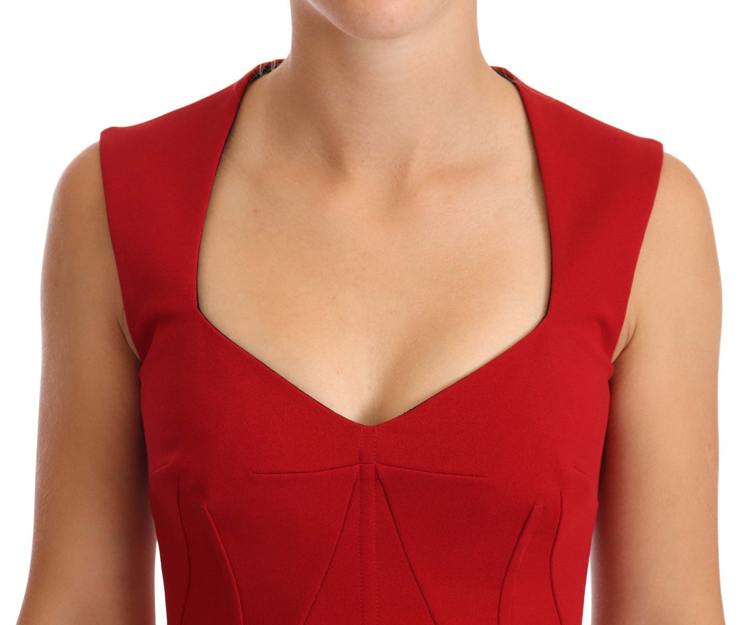 Dolce & Gabbana Red Sweetheart Sleeveless Midi Stretch Dress - Whispers Of Wisdom Clothing
