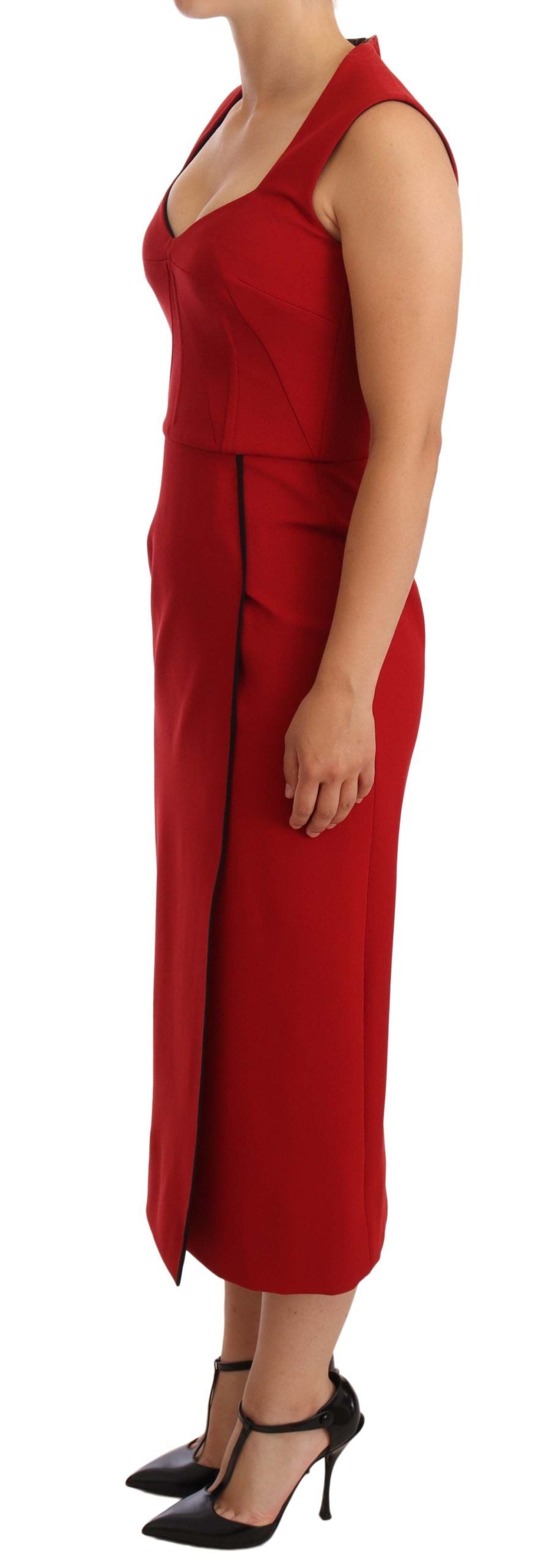 Dolce & Gabbana Red Sweetheart Sleeveless Midi Stretch Dress - Whispers Of Wisdom Clothing