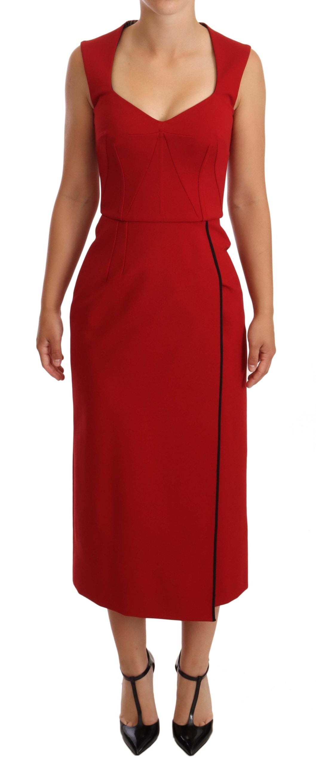 Dolce & Gabbana Red Sweetheart Sleeveless Midi Stretch Dress - Whispers Of Wisdom Clothing