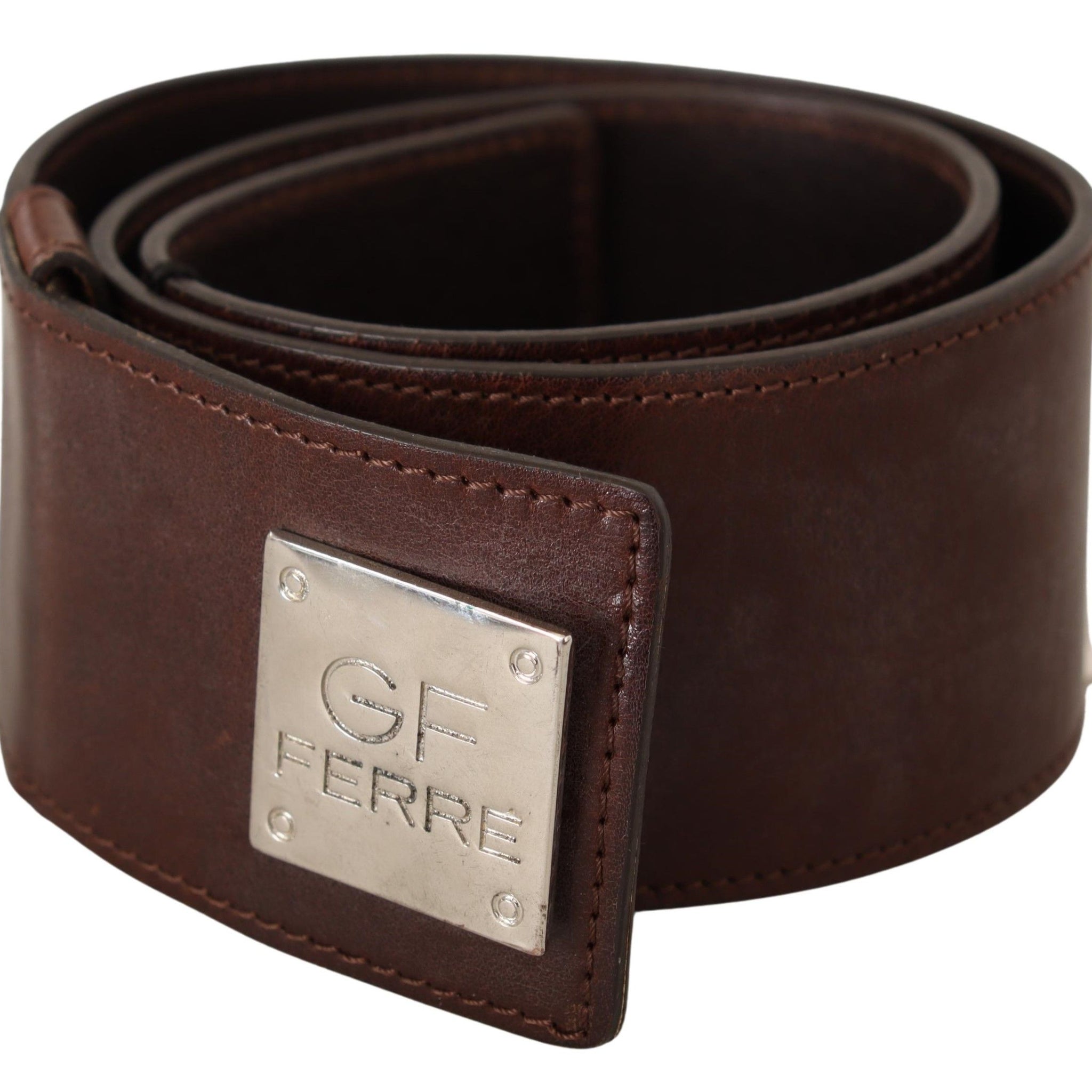 Costume National Belt Black Leather Silver Buckle Waist Belt