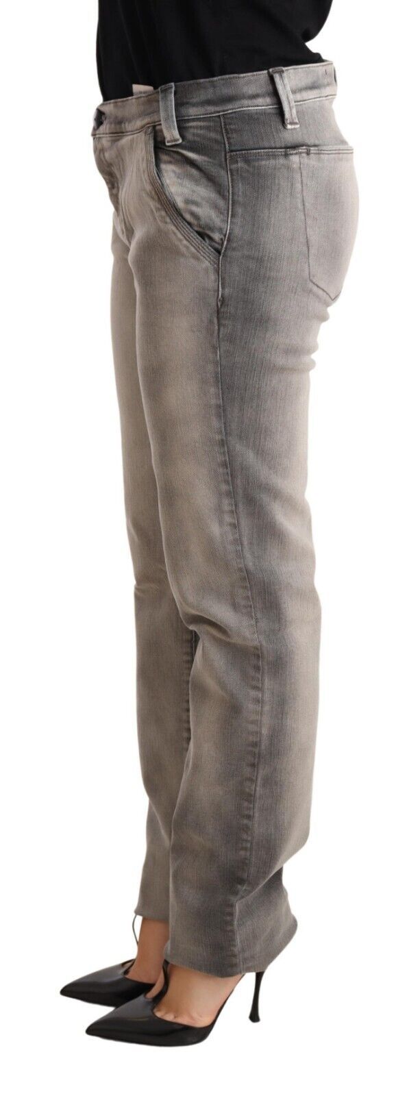 Ermanno Scervino Gray Washed Low Waist Skinny Trouser Cotton Jeans - Whispers Of Wisdom Clothing
