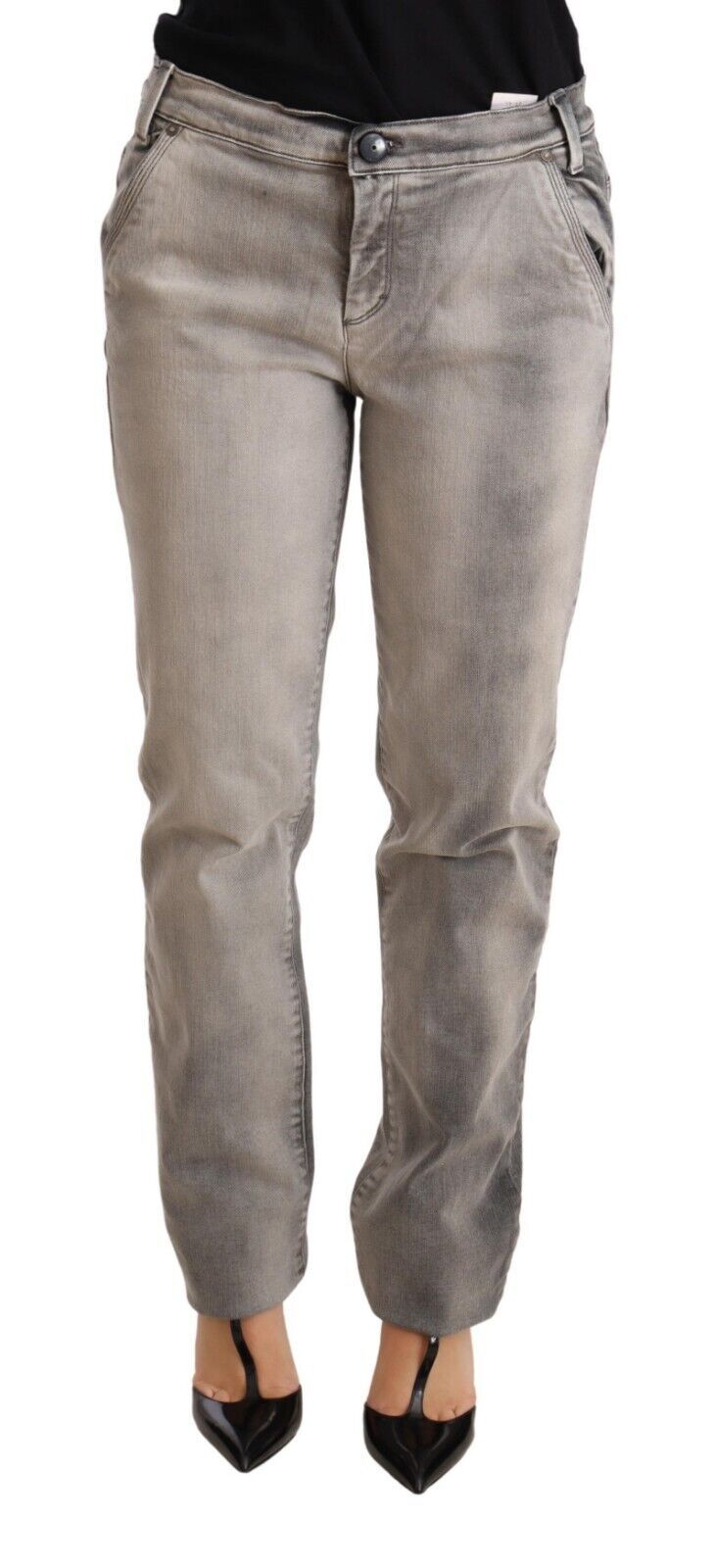 Ermanno Scervino Gray Washed Low Waist Skinny Trouser Cotton Jeans - Whispers Of Wisdom Clothing