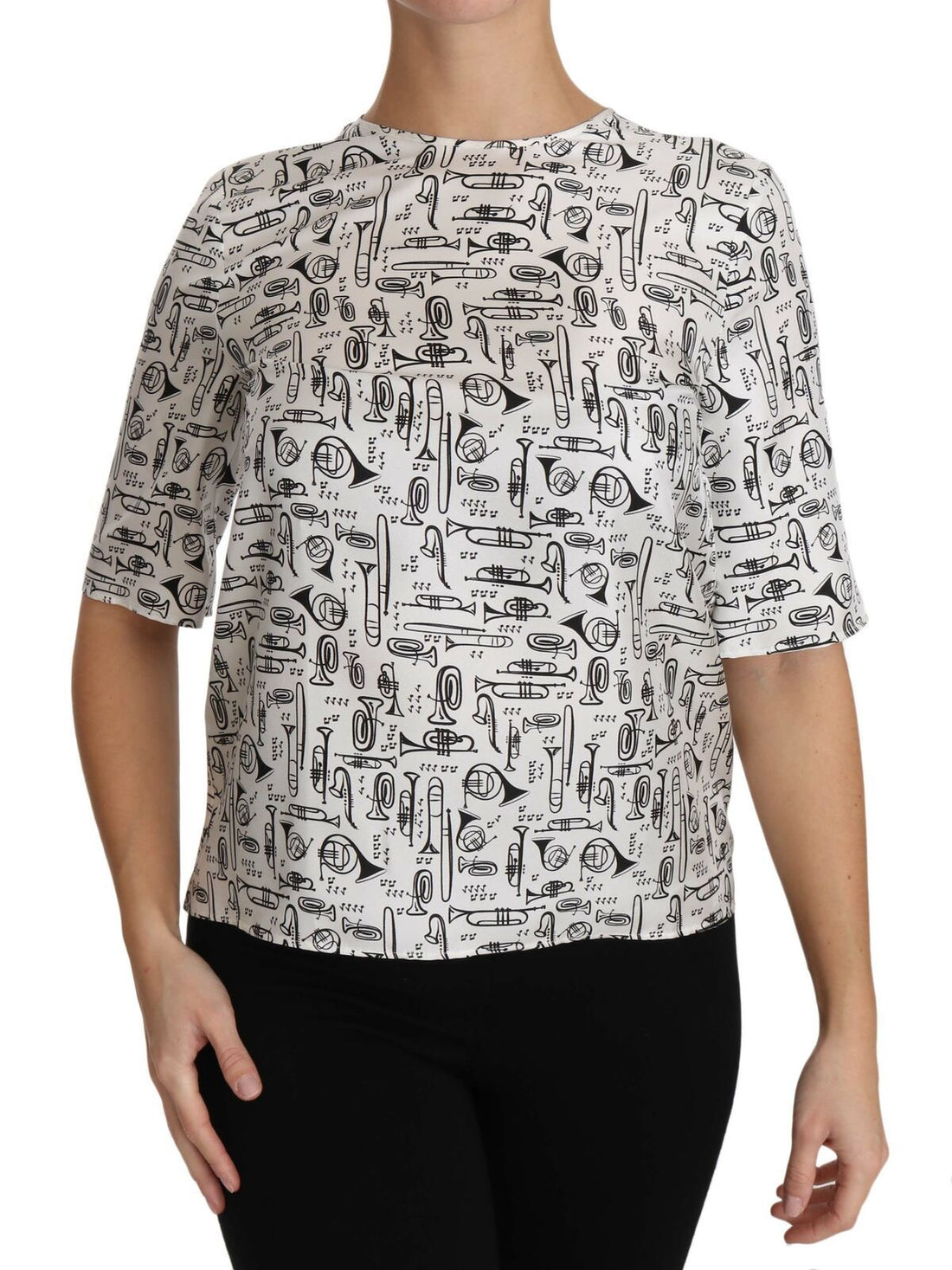Dolce & Gabbana White Musical Instruments Print Blouse - Whispers Of Wisdom Clothing
