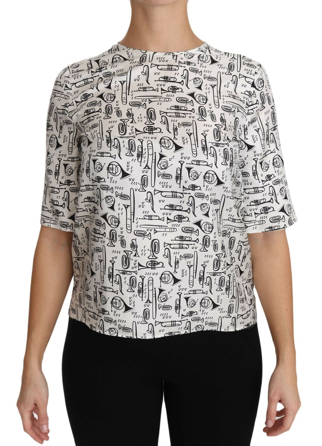 Dolce & Gabbana White Musical Instruments Print Blouse - Whispers Of Wisdom Clothing
