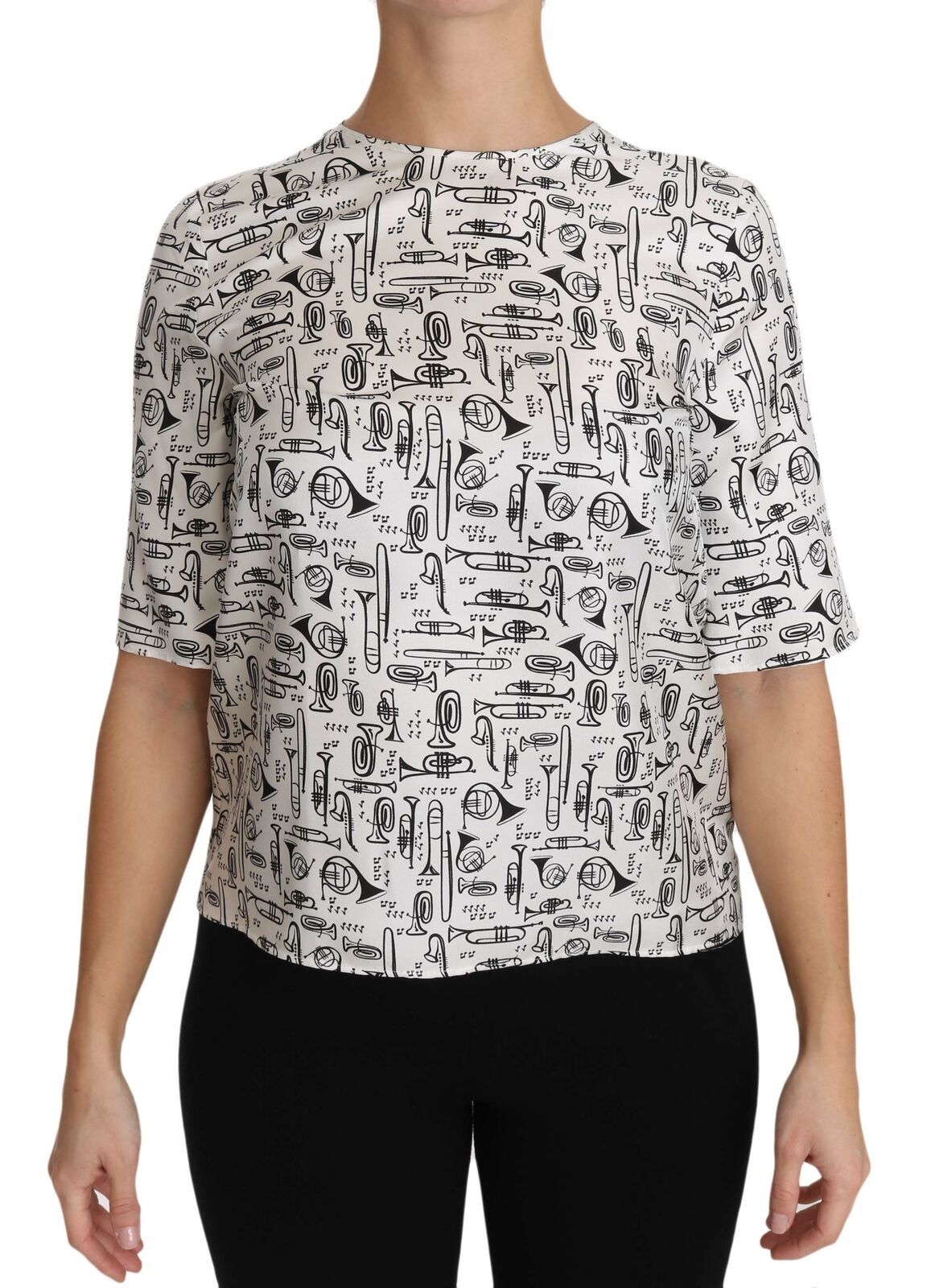 Dolce & Gabbana White Musical Instruments Print Blouse - Whispers Of Wisdom Clothing