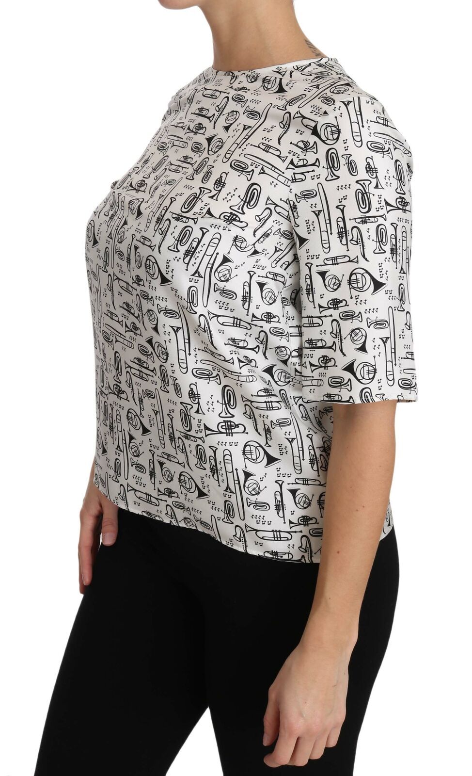 Dolce & Gabbana White Musical Instruments Print Blouse - Whispers Of Wisdom Clothing
