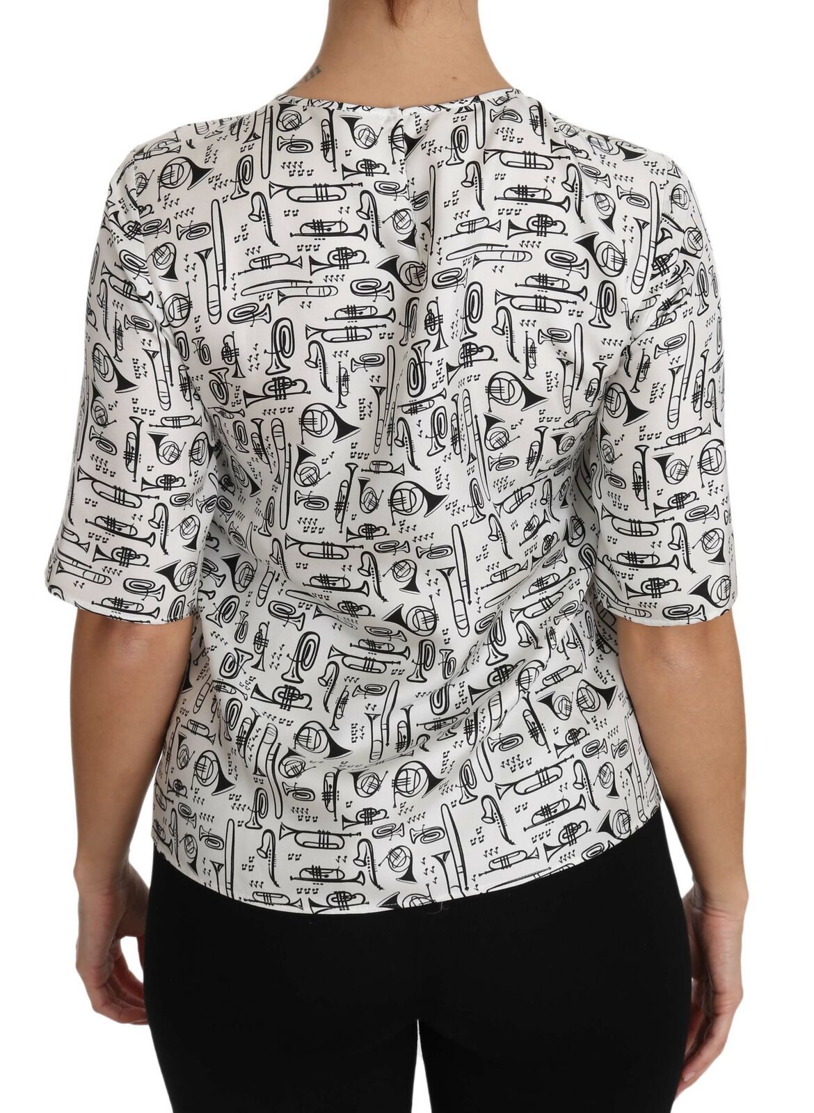 Dolce & Gabbana White Musical Instruments Print Blouse - Whispers Of Wisdom Clothing