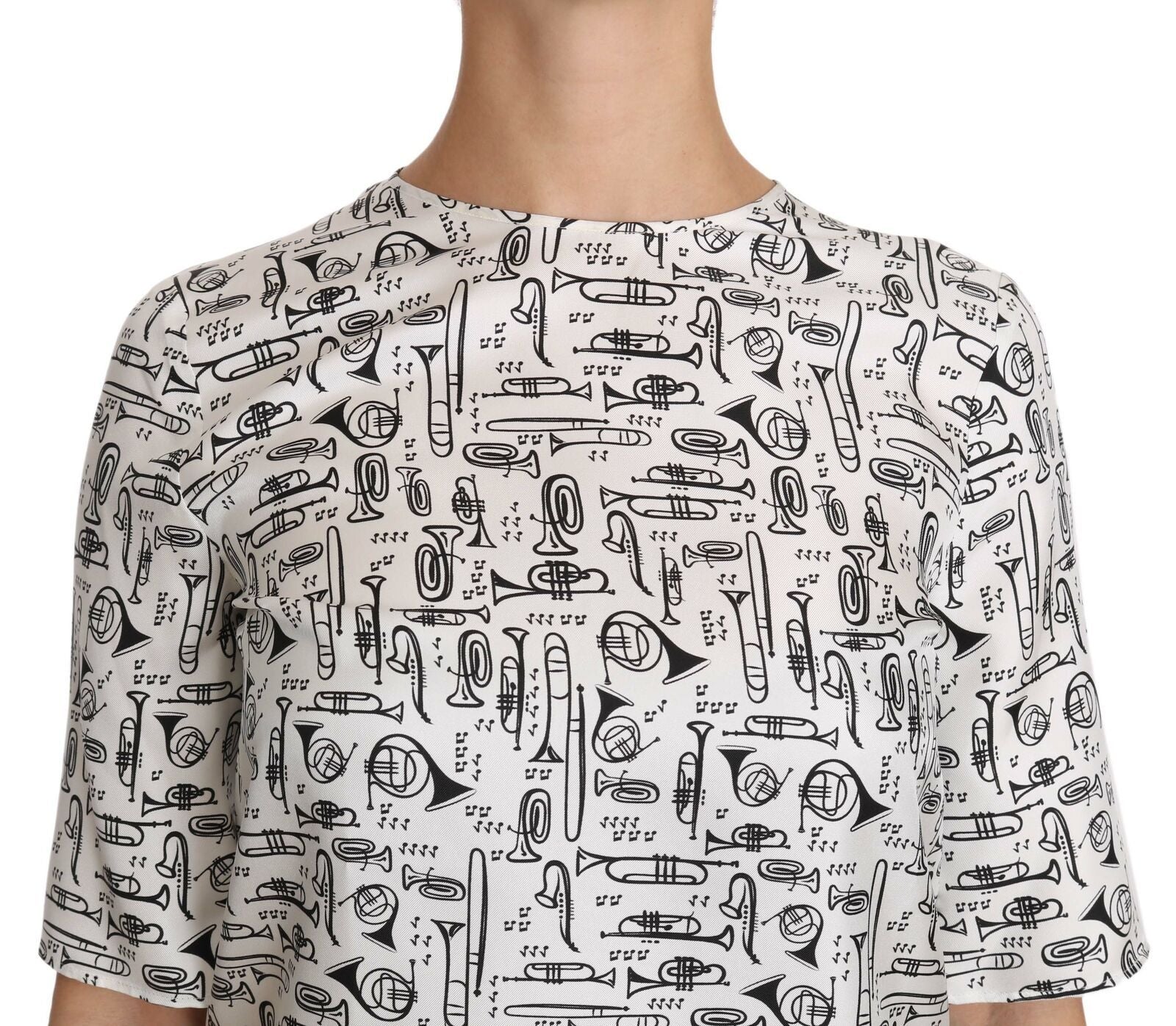 Dolce & Gabbana White Musical Instruments Print Blouse - Whispers Of Wisdom Clothing