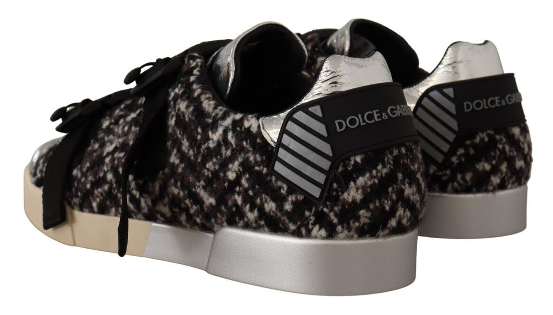 Dolce & Gabbana Silver Leather Brown Cotton Wool Sneakers Shoes - Whispers Of Wisdom Clothing