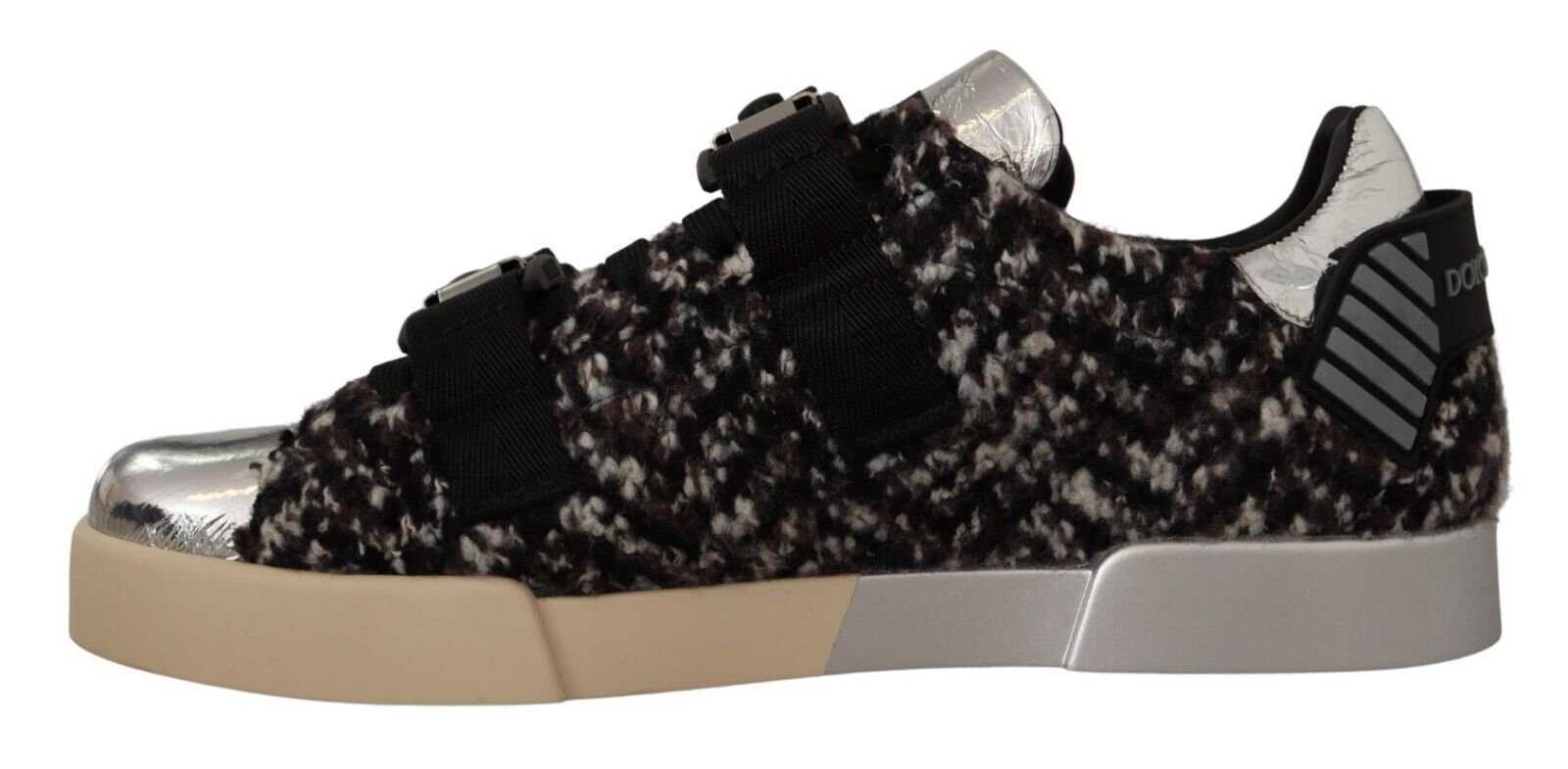 Dolce & Gabbana Silver Leather Brown Cotton Wool Sneakers Shoes - Whispers Of Wisdom Clothing