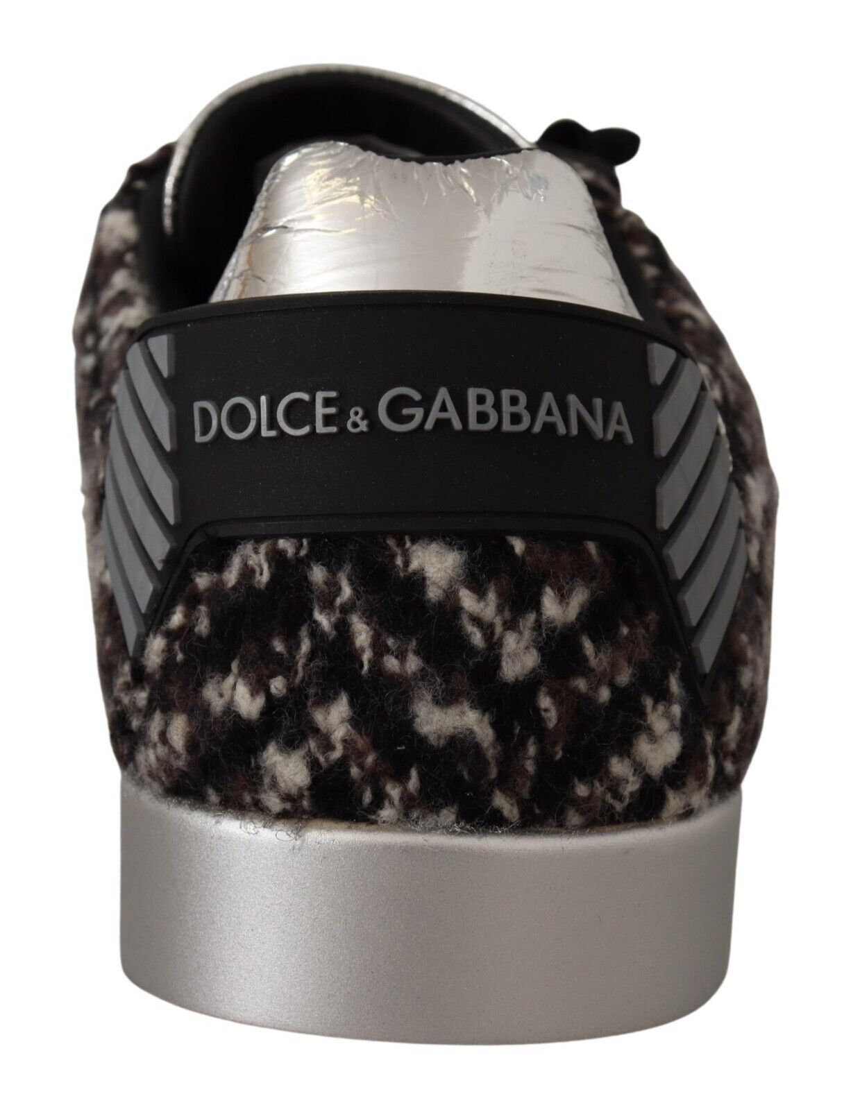 Dolce & Gabbana Silver Leather Brown Cotton Wool Sneakers Shoes - Whispers Of Wisdom Clothing