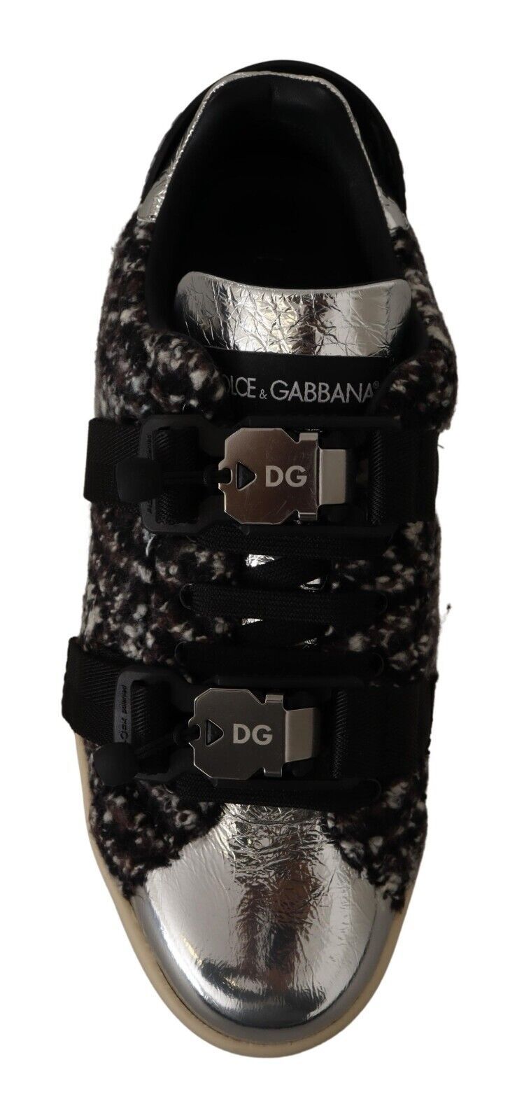 Dolce & Gabbana Silver Leather Brown Cotton Wool Sneakers Shoes - Whispers Of Wisdom Clothing