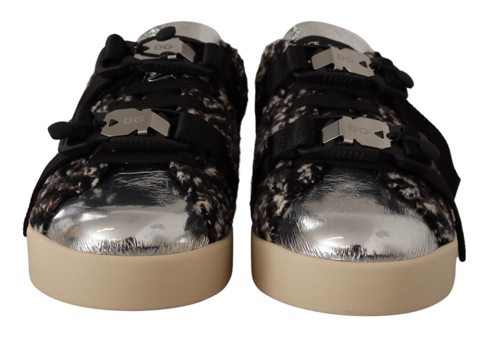 Dolce & Gabbana Silver Leather Brown Cotton Wool Sneakers Shoes - Whispers Of Wisdom Clothing