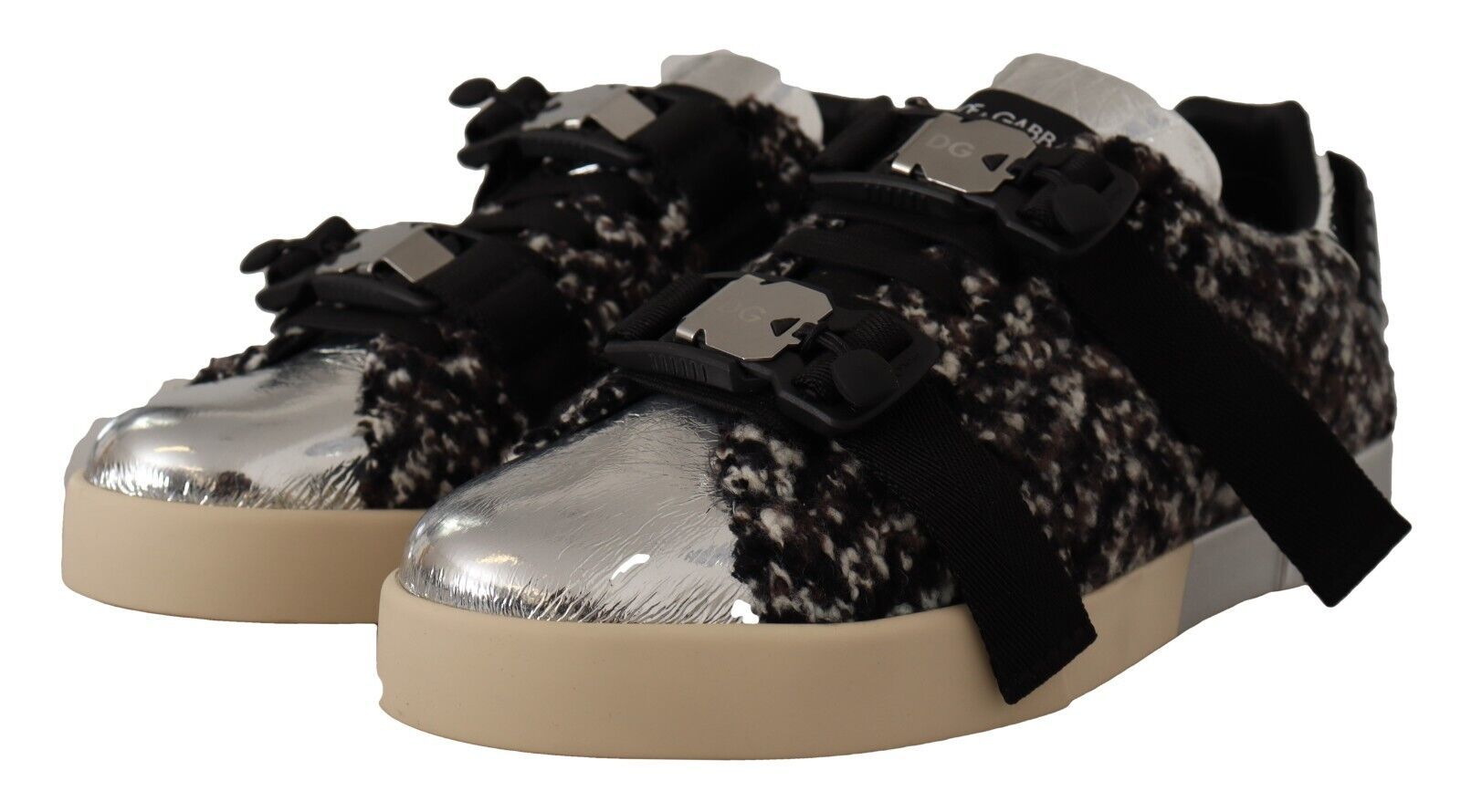 Dolce & Gabbana Silver Leather Brown Cotton Wool Sneakers Shoes - Whispers Of Wisdom Clothing