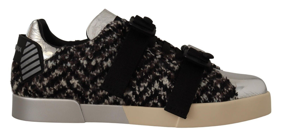 Dolce & Gabbana Silver Leather Brown Cotton Wool Sneakers Shoes - Whispers Of Wisdom Clothing