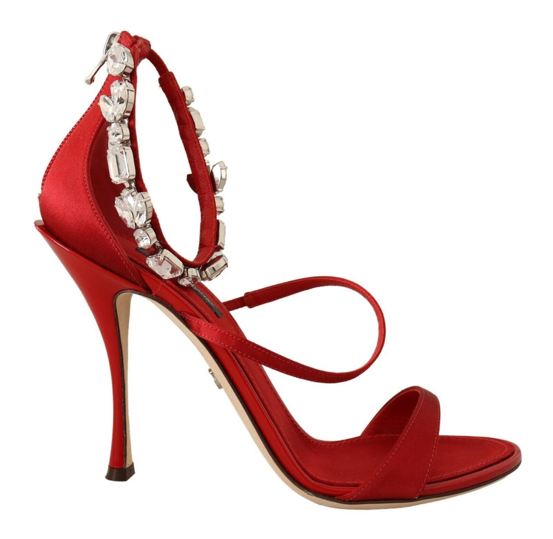Dolce & Gabbana Red Satin Crystals Sandals Keira Heels Shoes - Whispers Of Wisdom Clothing