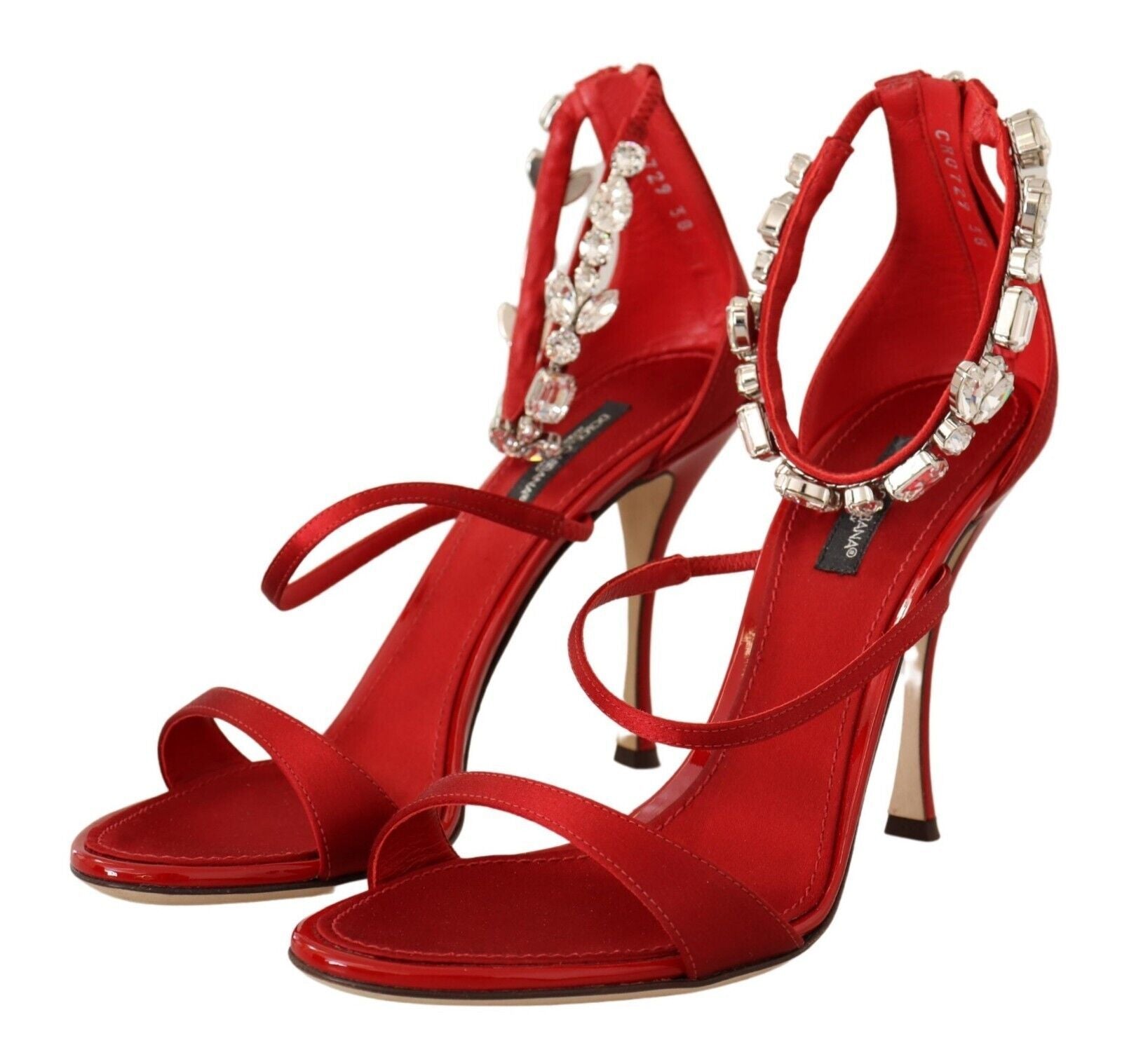 Dolce & Gabbana Red Satin Crystals Sandals Keira Heels Shoes - Whispers Of Wisdom Clothing