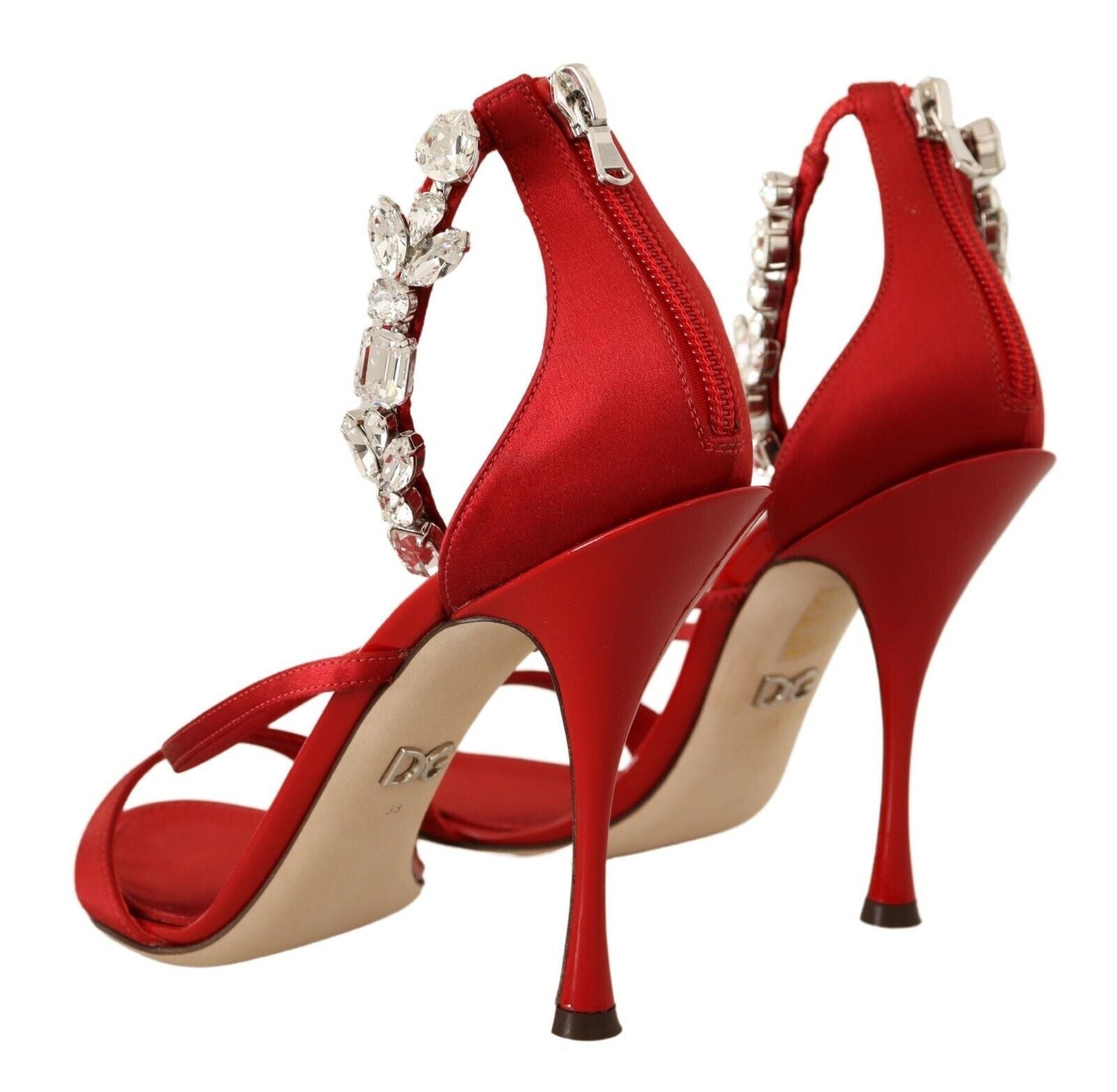 Dolce & Gabbana Red Satin Crystals Sandals Keira Heels Shoes - Whispers Of Wisdom Clothing