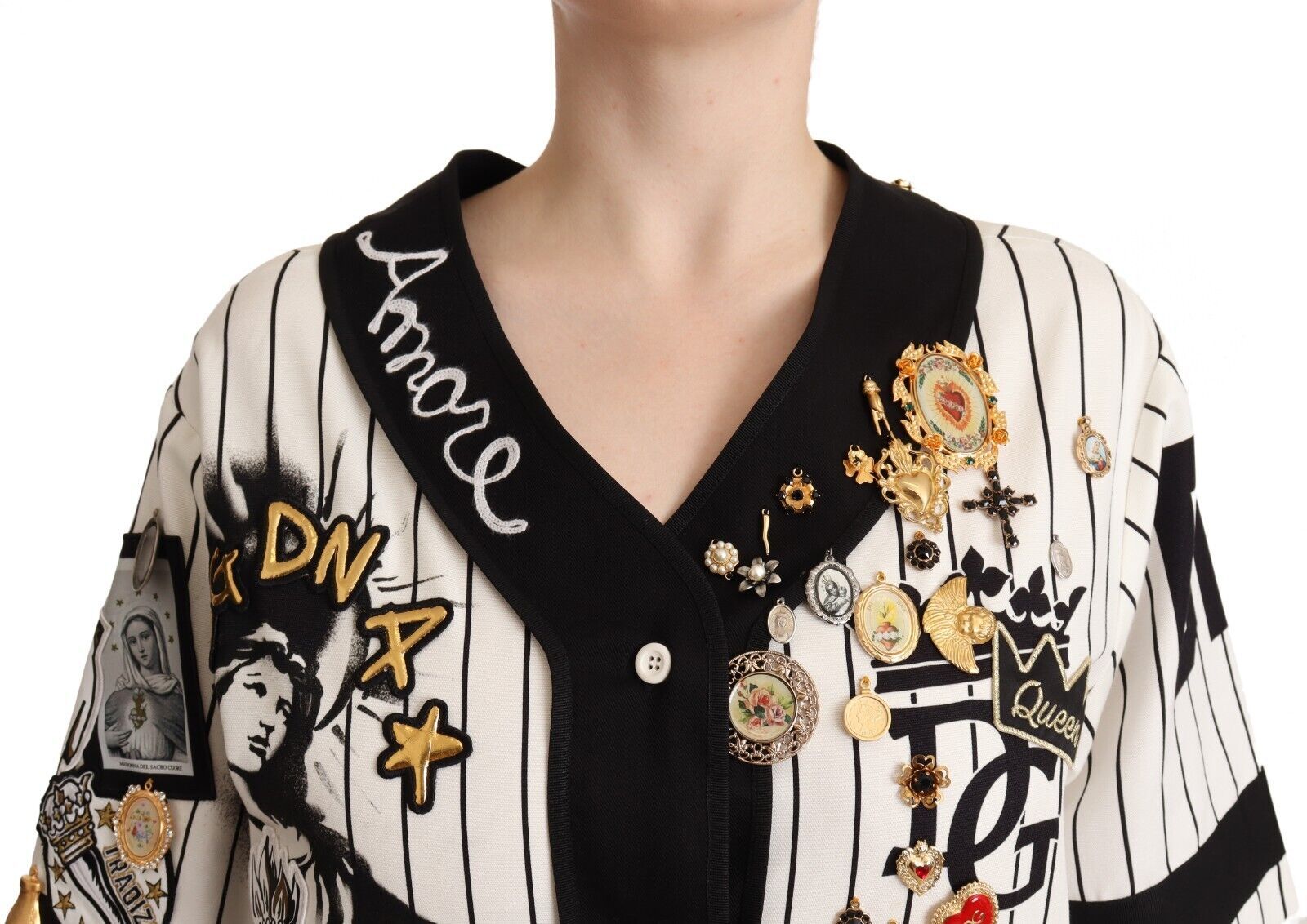 Dolce & Gabbana White Cotton Crystal Charms Amore Shirt - Whispers Of Wisdom Clothing
