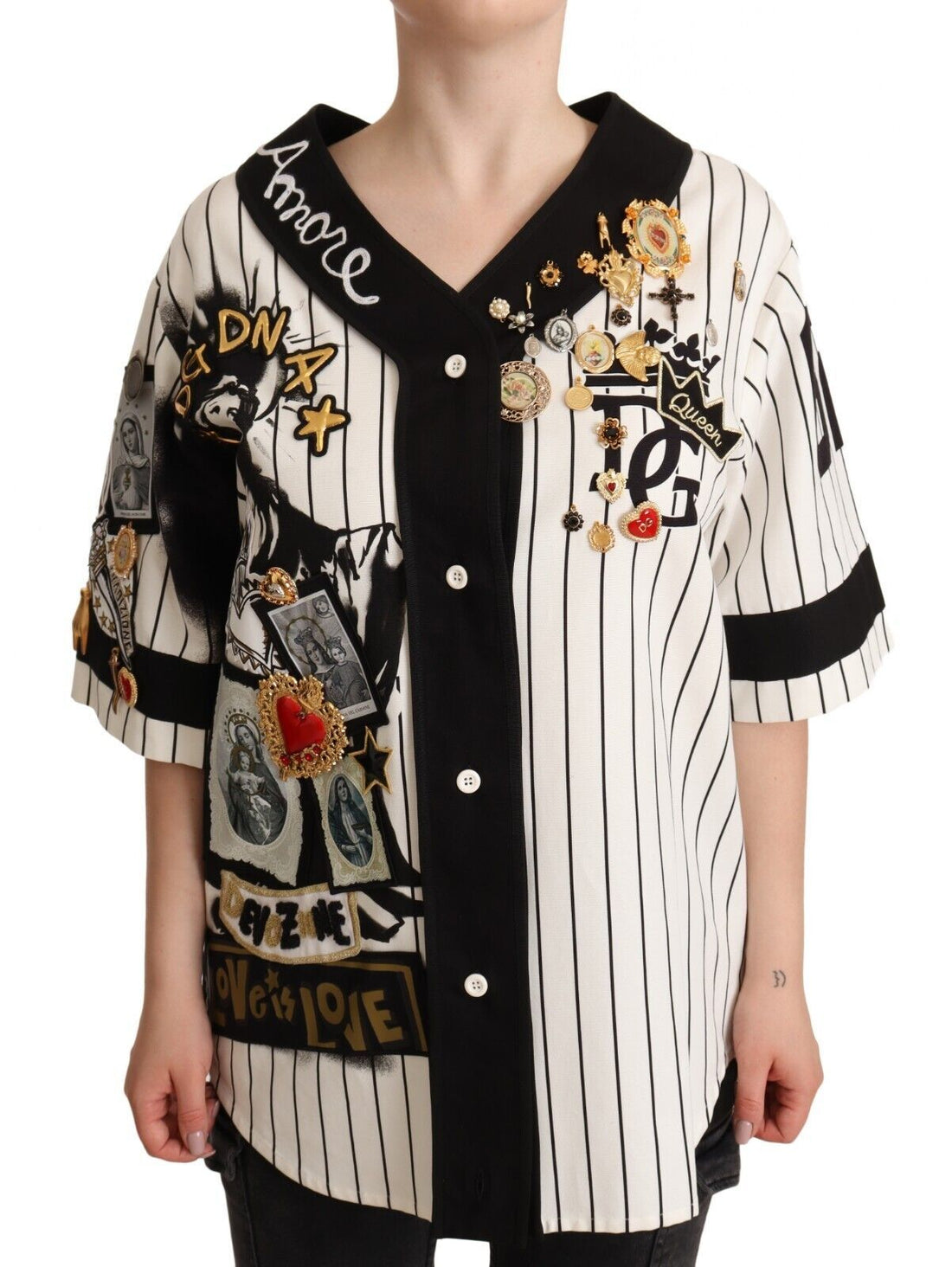 Dolce & Gabbana White Cotton Crystal Charms Amore Shirt - Whispers Of Wisdom Clothing