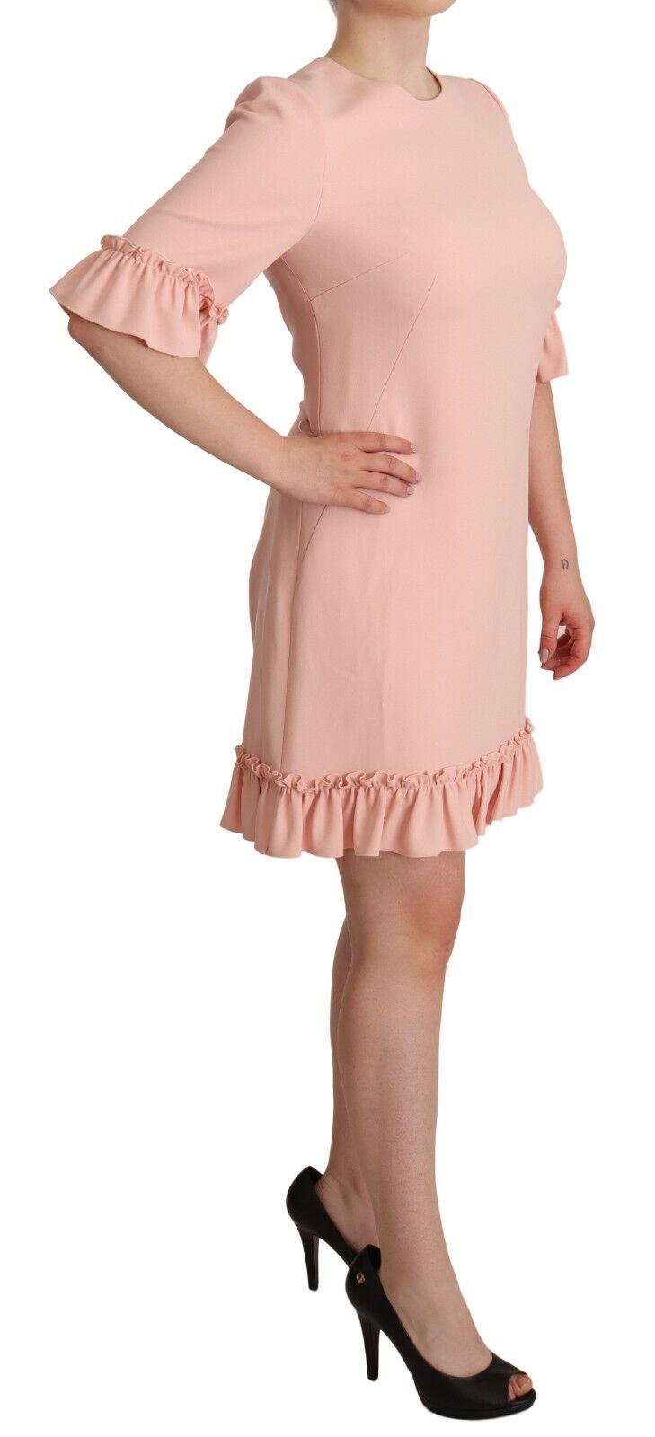 Dolce & Gabbana Pink Ruffled Sleeves Viscose Sheath Dress - Whispers Of Wisdom Clothing