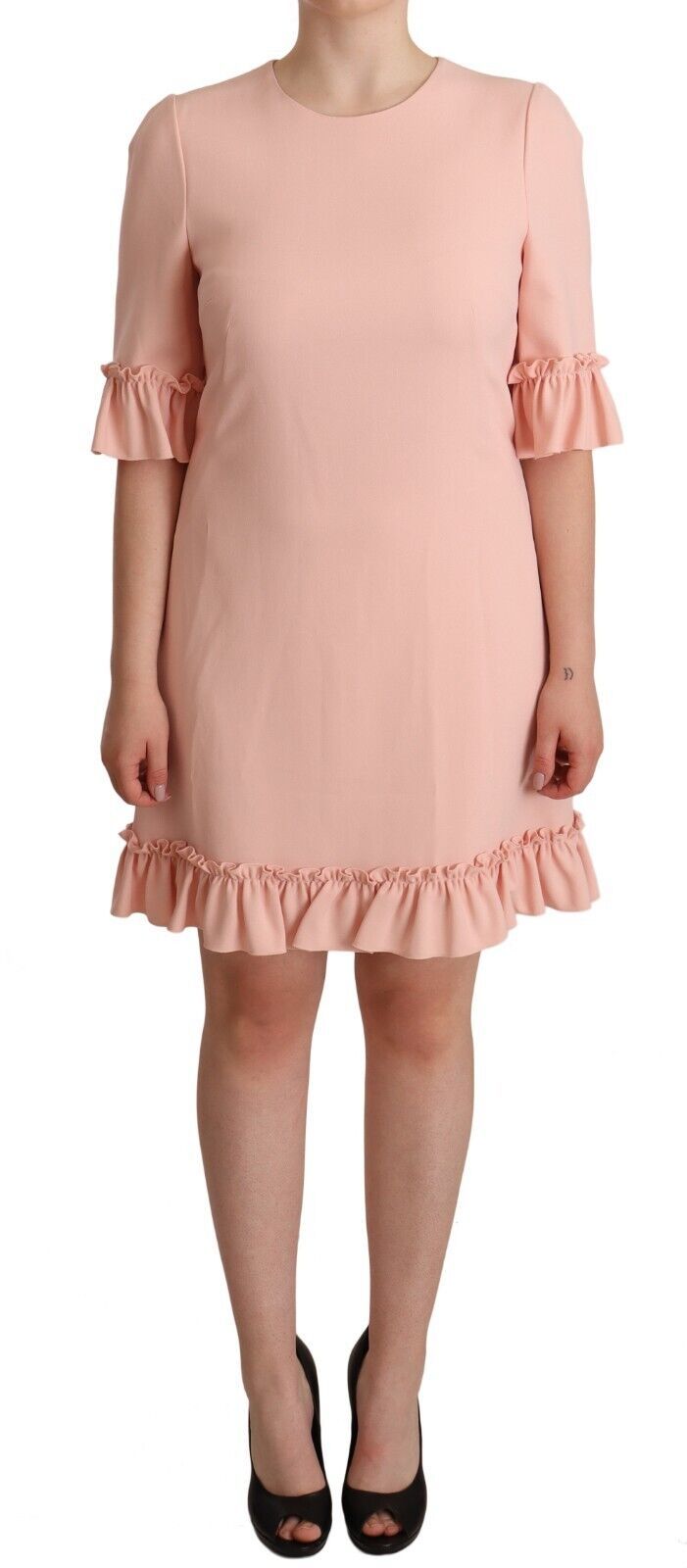 Dolce & Gabbana Pink Ruffled Sleeves Viscose Sheath Dress - Whispers Of Wisdom Clothing