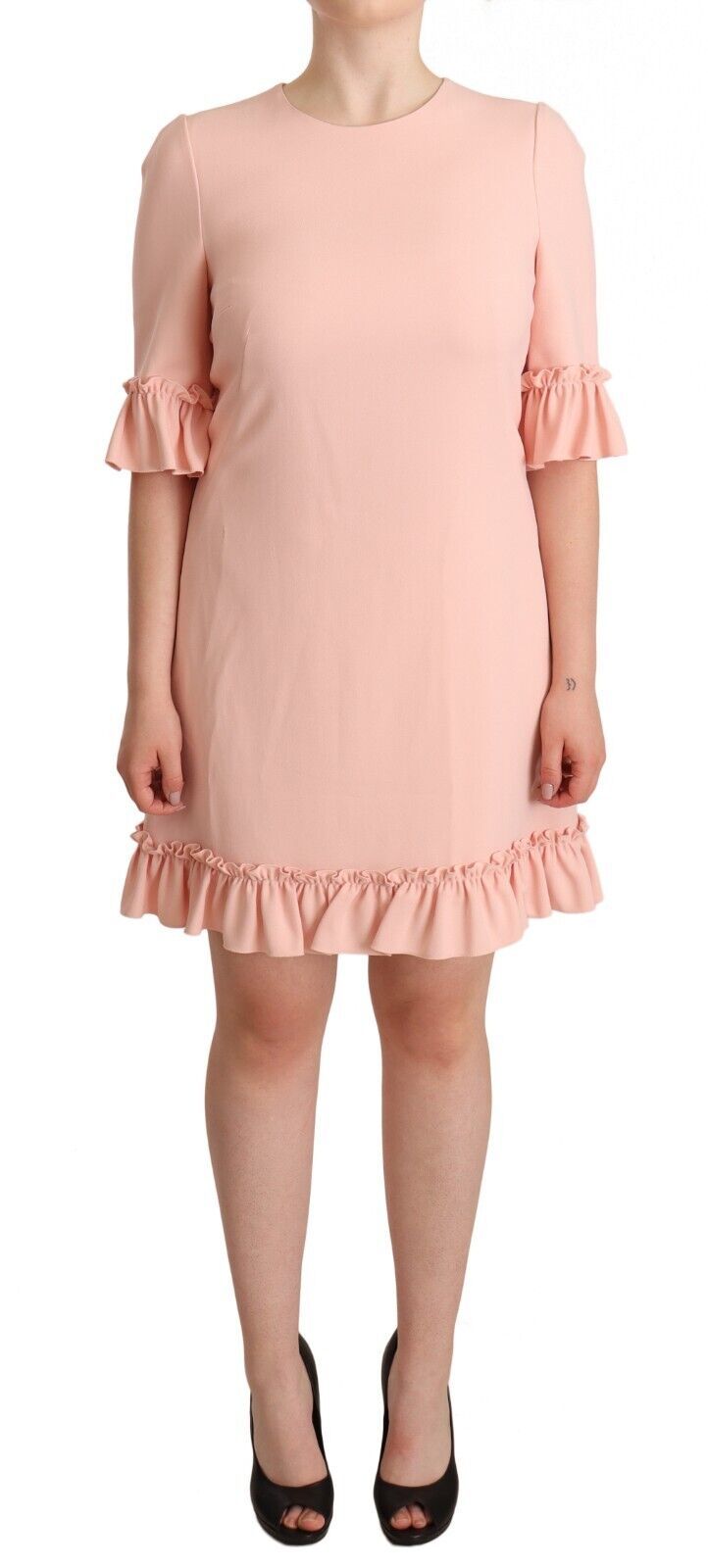 Dolce & Gabbana Pink Ruffled Sleeves Viscose Sheath Dress - Whispers Of Wisdom Clothing