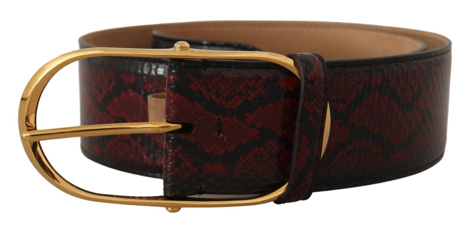 Dolce & Gabbana Red Exotic Leather Gold Oval Buckle Belt - Whispers Of Wisdom Clothing