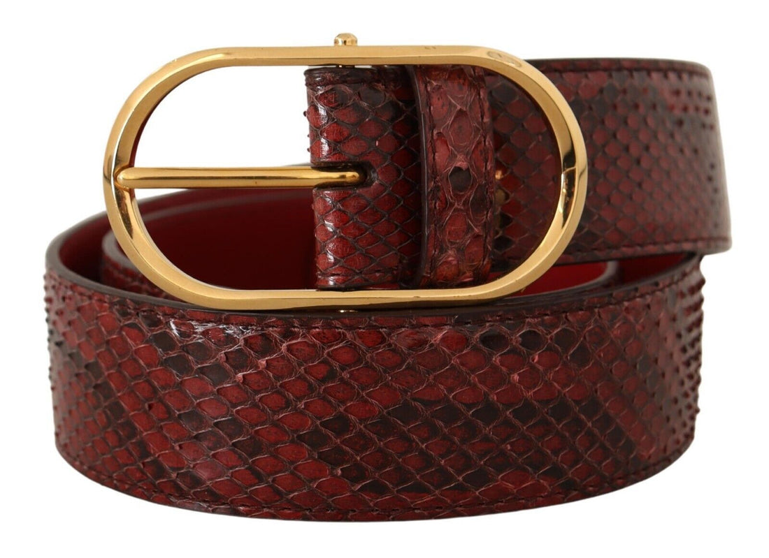 Dolce & Gabbana Red Exotic Leather Gold Oval Buckle Belt - Whispers Of Wisdom Clothing
