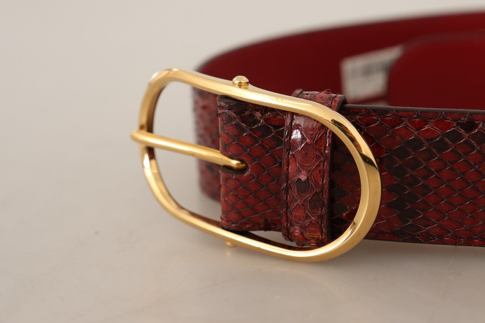 Dolce & Gabbana Red Exotic Leather Gold Oval Buckle Belt - Whispers Of Wisdom Clothing