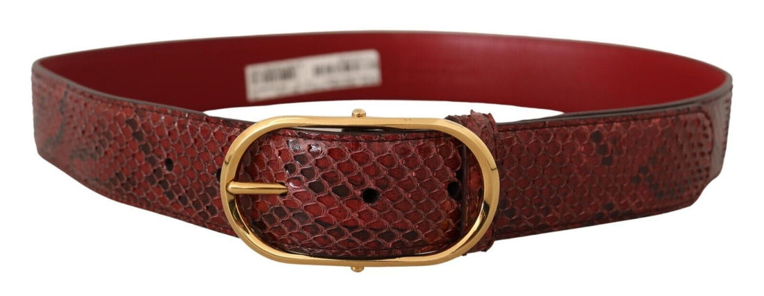 Dolce & Gabbana Red Exotic Leather Gold Oval Buckle Belt - Whispers Of Wisdom Clothing