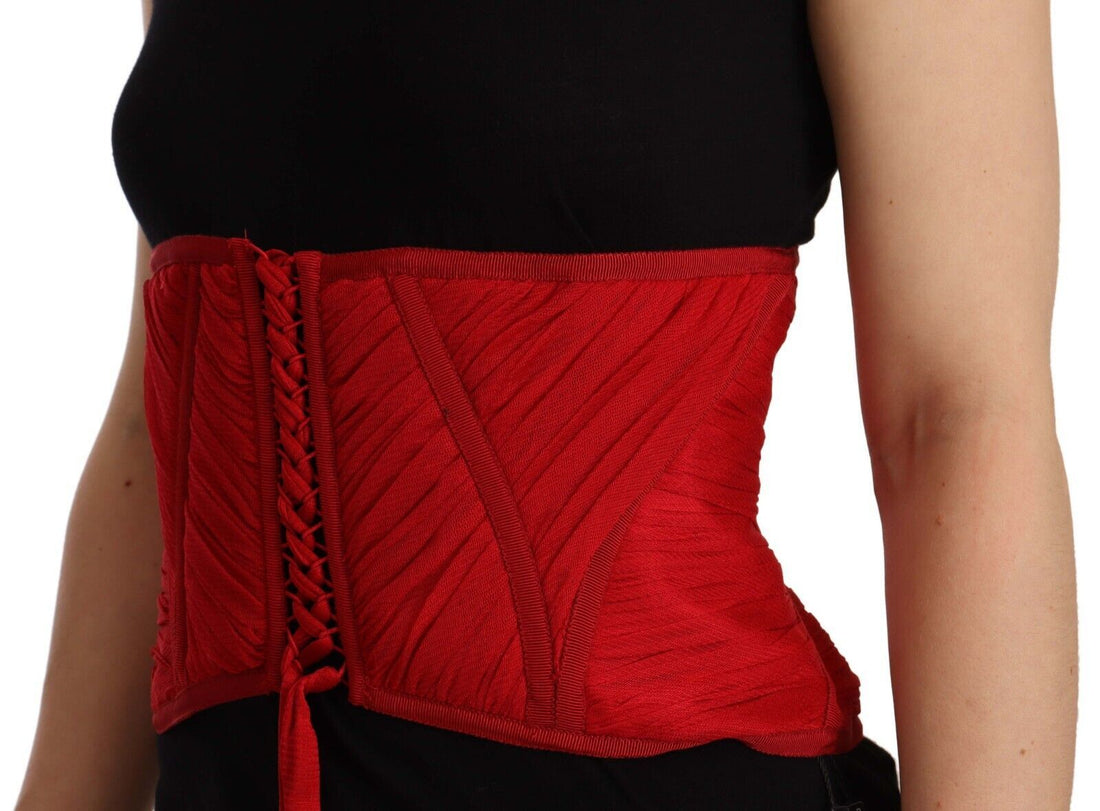 Dolce & Gabbana Red Corset Belt Stretch Waist Strap Silk Top - Whispers Of Wisdom Clothing