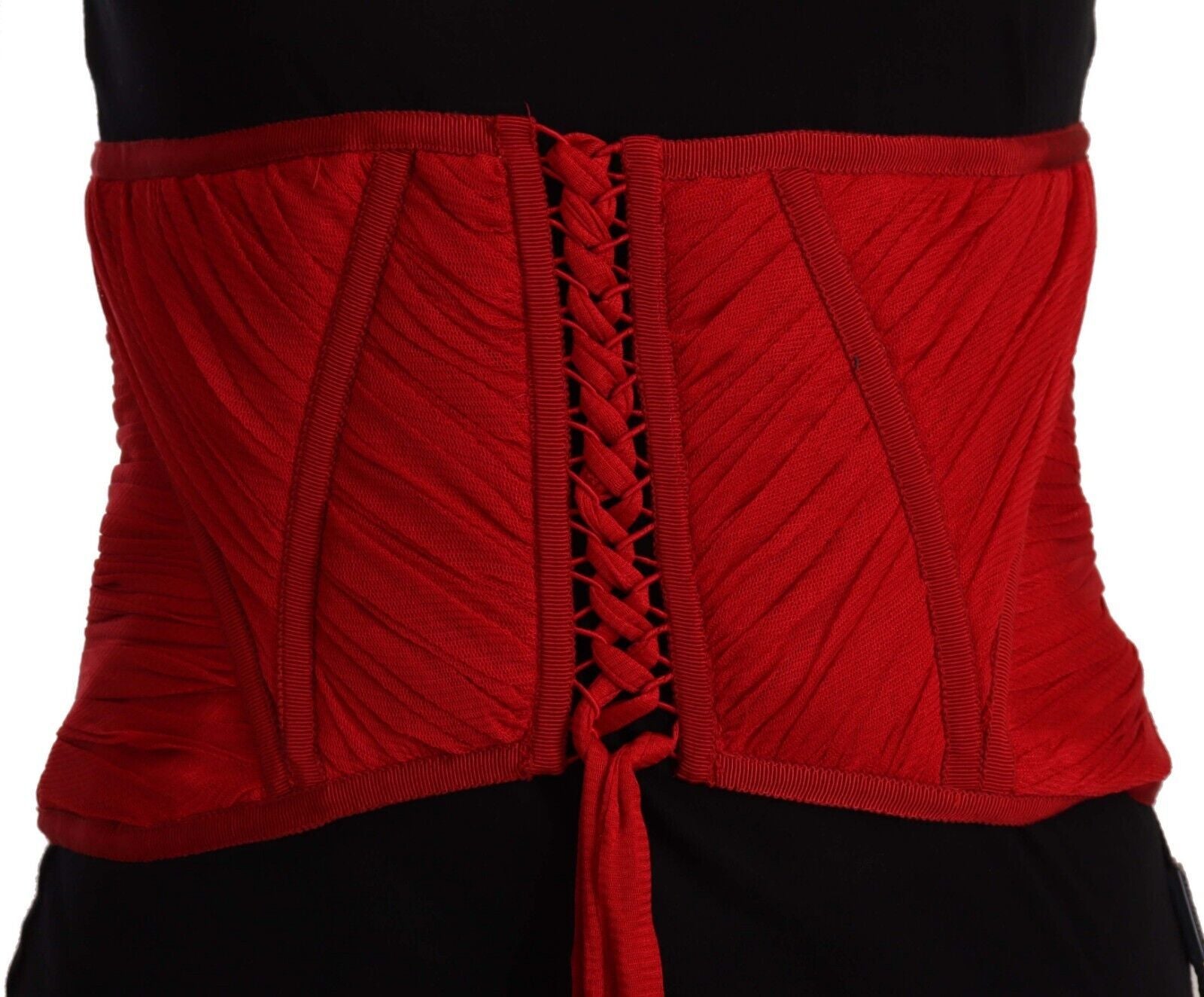 Dolce & Gabbana Red Corset Belt Stretch Waist Strap Silk Top - Whispers Of Wisdom Clothing