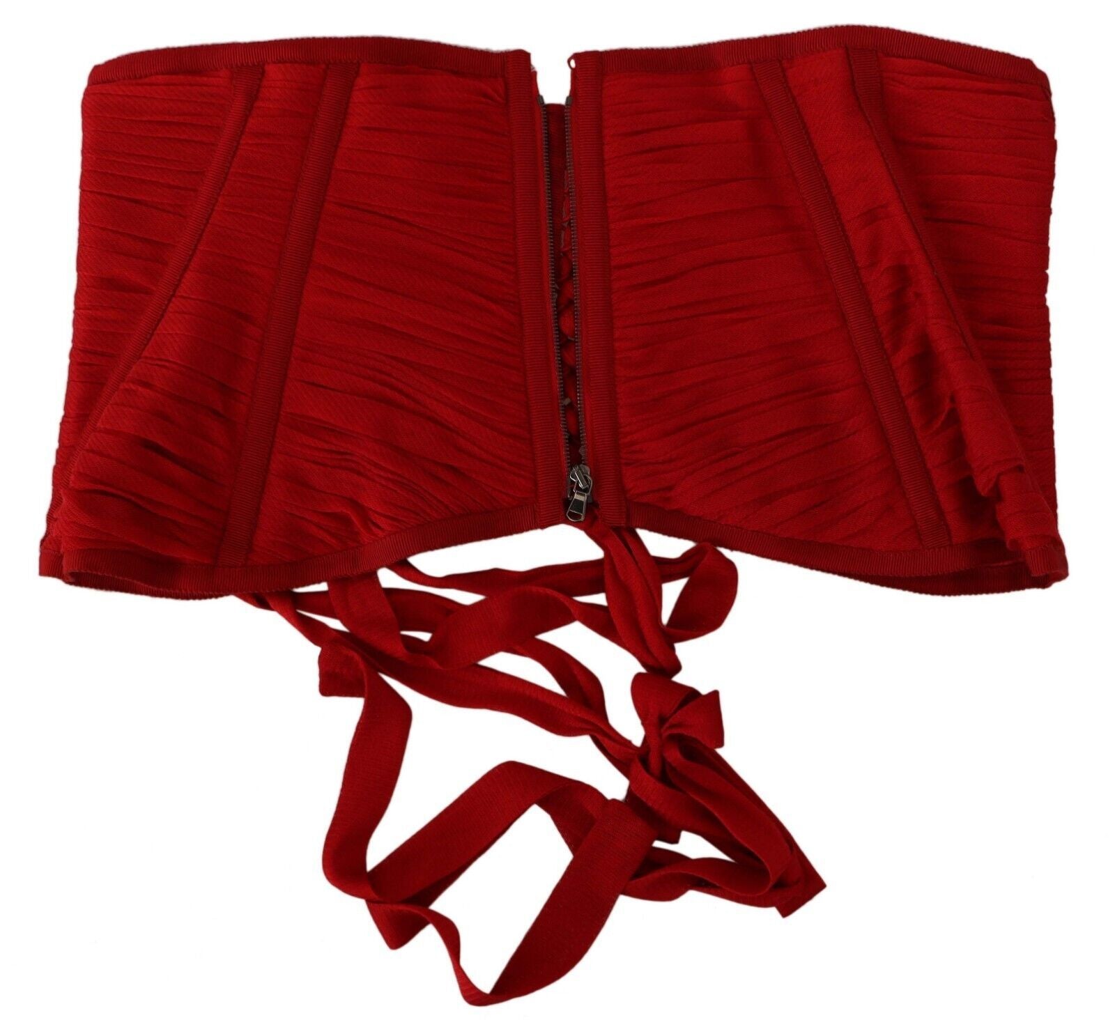 Dolce & Gabbana Red Corset Belt Stretch Waist Strap Silk Top - Whispers Of Wisdom Clothing